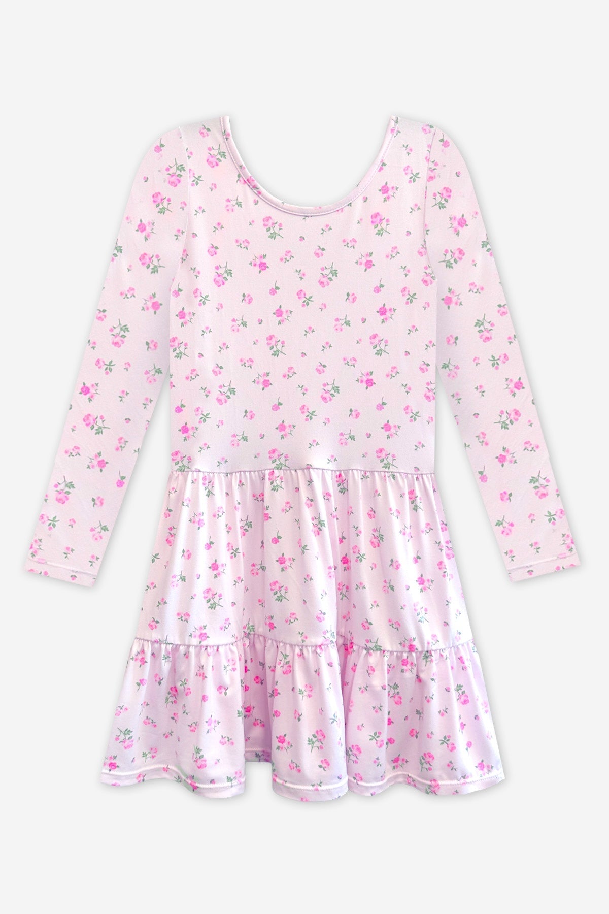 Simply Soft Long Sleeve Tiered Dress - Pink Ditsy Floral - NEW!