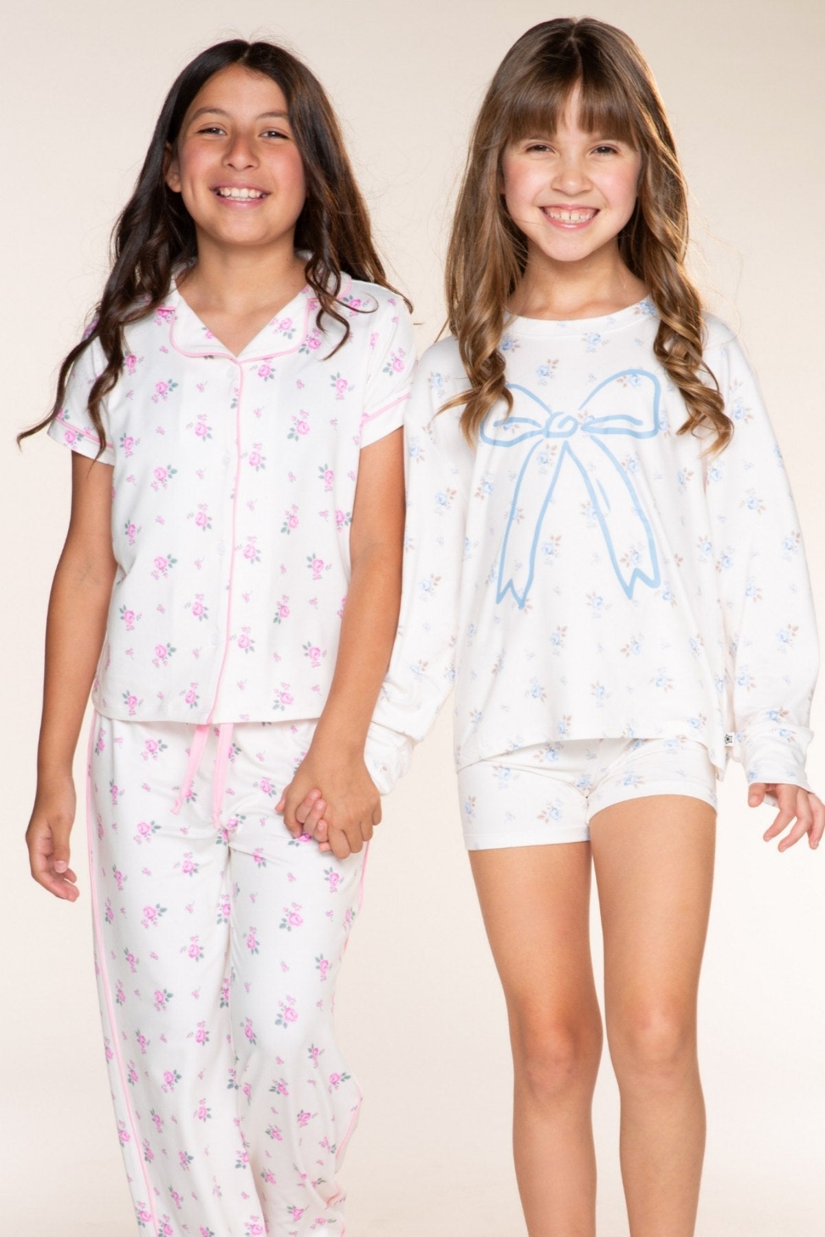 Simply Soft Long Sleeve Easy Tee & Tumble Short Lounge Set - Ivory Pink Floral Heart - NEW!