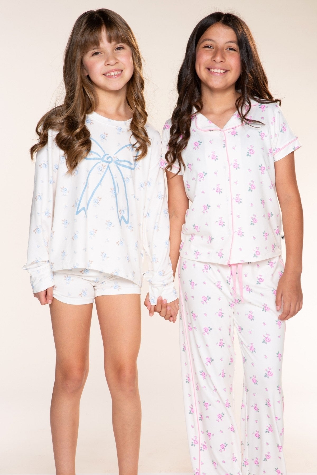 Simply Soft Long Sleeve Easy Tee & Tumble Short Lounge Set - Ivory Pink Floral Heart - NEW!