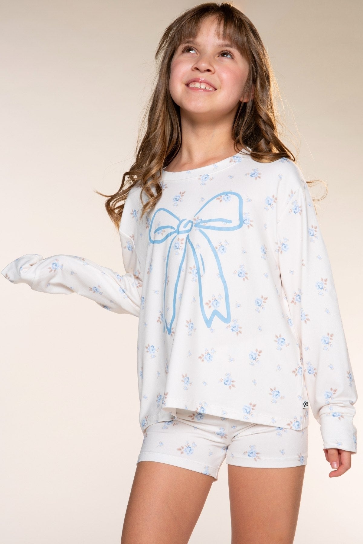 Simply Soft Long Sleeve Easy Tee & Tumble Short Lounge Set - Ivory Pink Floral Heart - NEW!