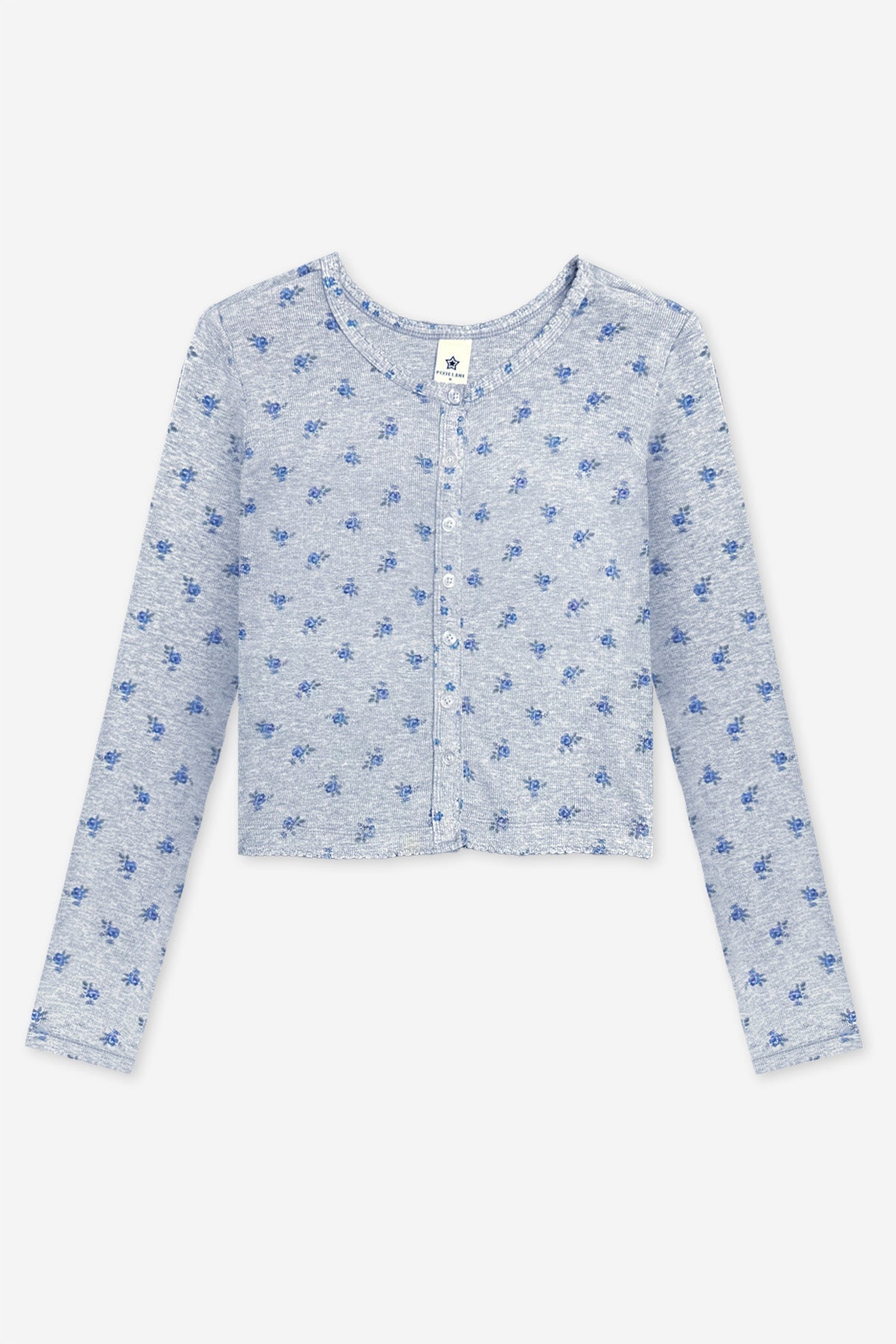 Ultra-Soft Rib Long Sleeve Cardigan - Heather Grey Blue Floral - NEW!