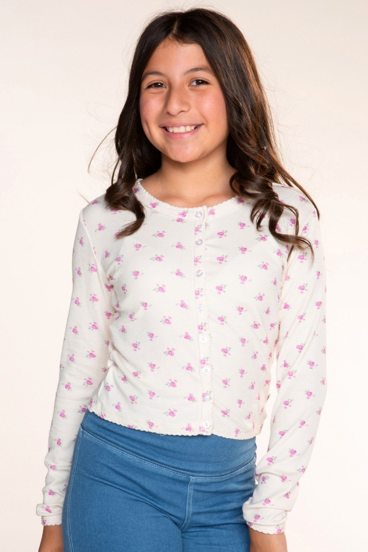 Ultra-Soft Rib Long Sleeve Cardigan - Heather Grey Blue Floral - NEW!