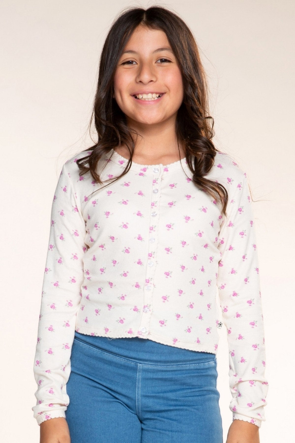 Ultra-Soft Rib Long Sleeve Cardigan - Heather Grey Blue Floral - NEW!