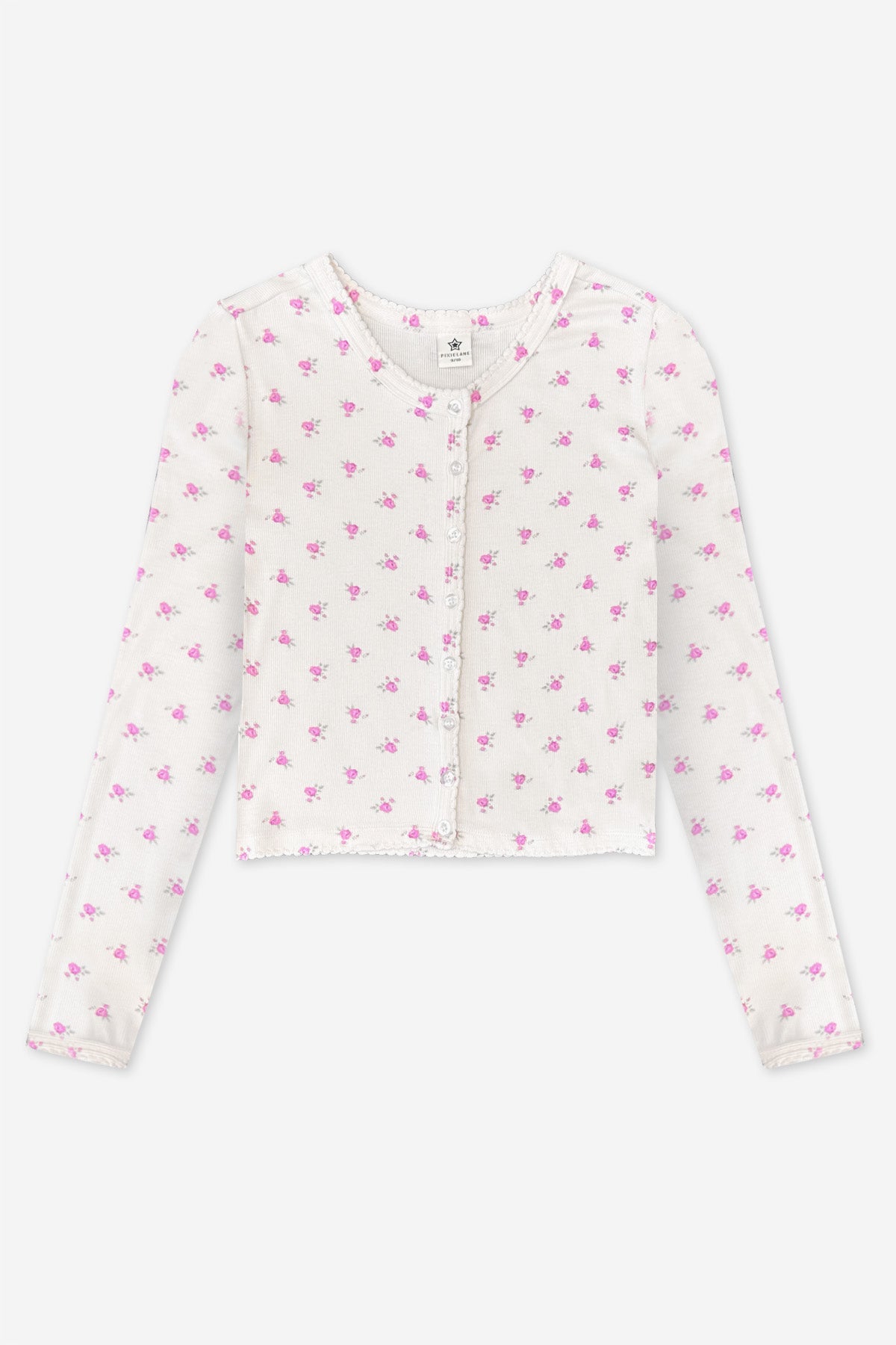 Ultra-Soft Rib Long Sleeve Cardigan - Heather Grey Blue Floral - NEW!