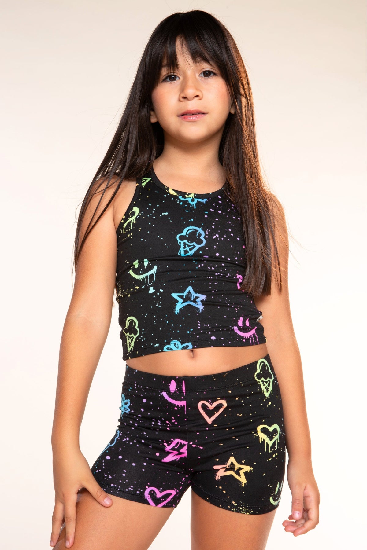 Simply Soft Luxe Cropped Racerback Tank & Tumble Short - Black Graffiti Rainbow - NEW!