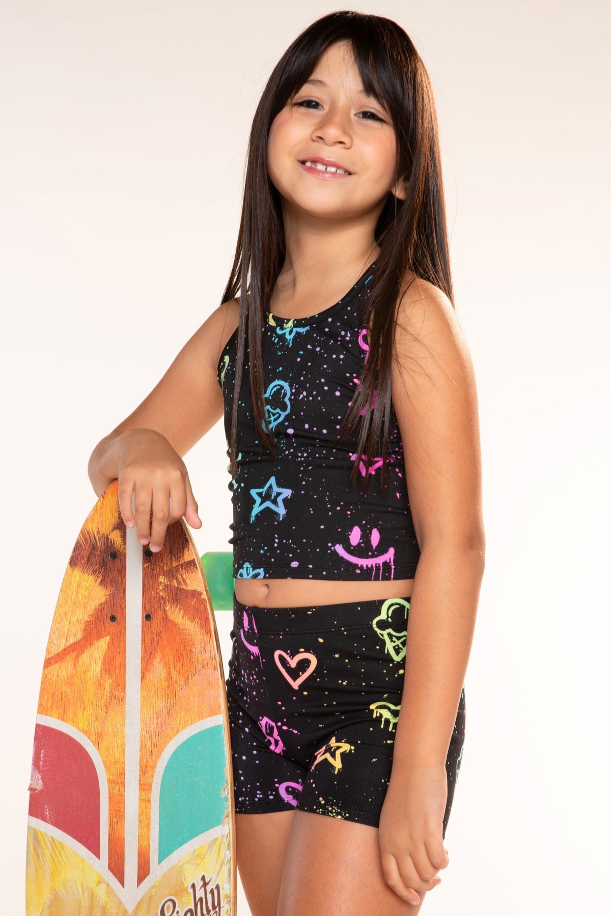 Simply Soft Luxe Cropped Racerback Tank & Tumble Short - Black Graffiti Rainbow - NEW!