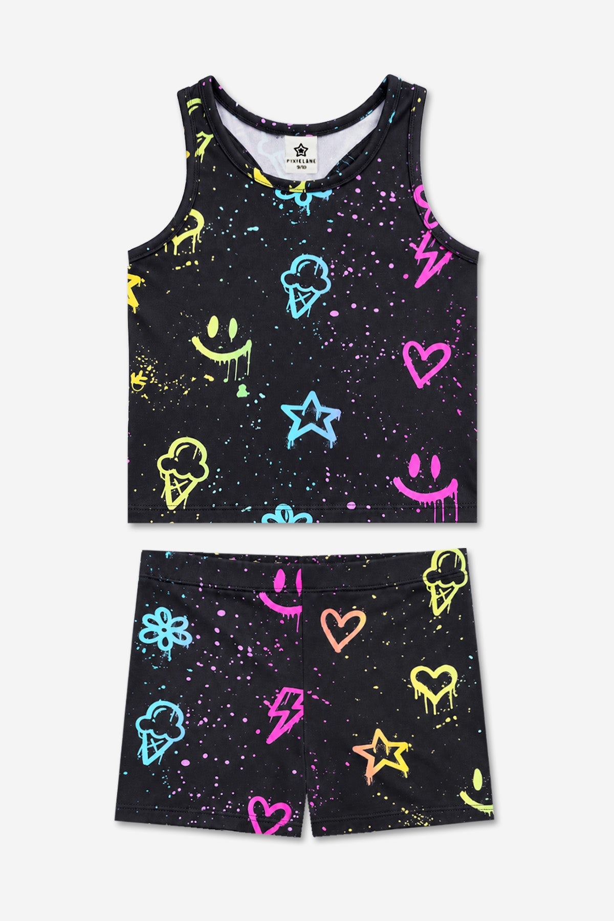 Simply Soft Luxe Cropped Racerback Tank & Tumble Short - Black Graffiti Rainbow - NEW!