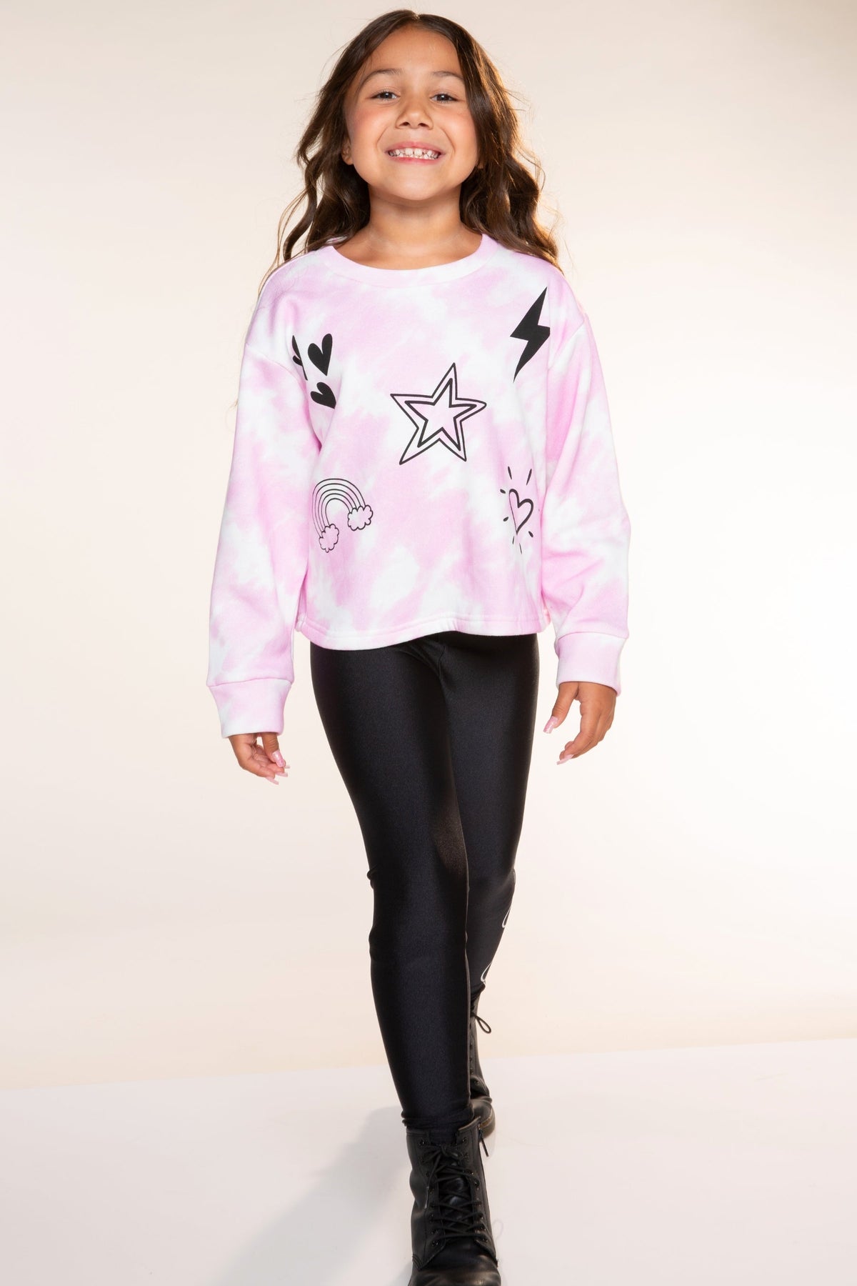 Cloud Soft French Terry Easy Crew Sweatshirt - Pink Ivory Tie Dye Love Icons - NEW!