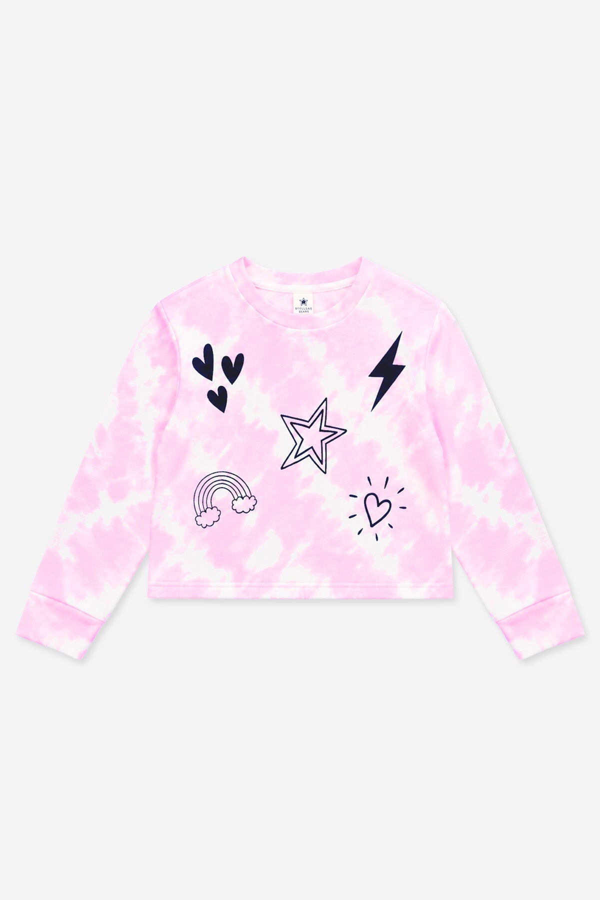 Cloud Soft French Terry Easy Crew Sweatshirt - Pink Ivory Tie Dye Love Icons - NEW!