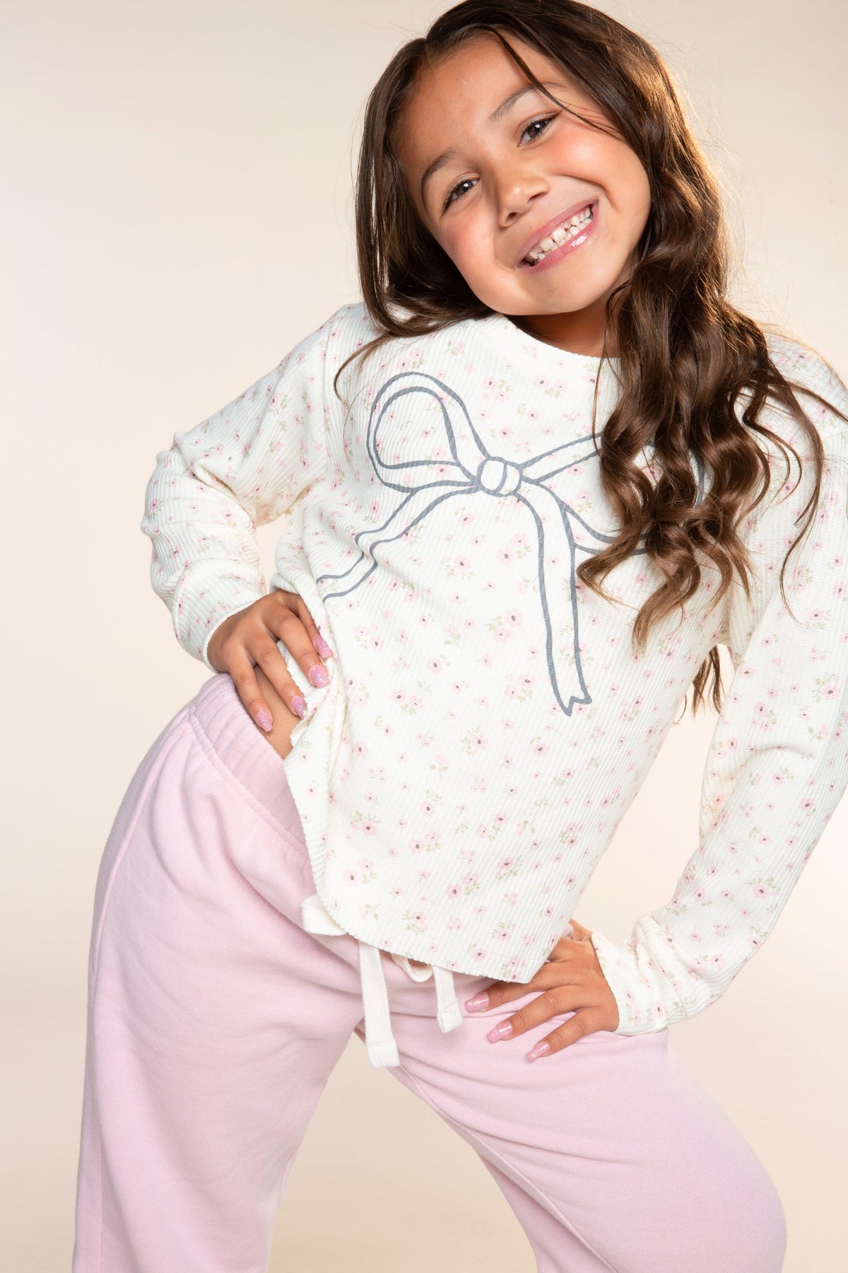 Waffle Long Sleeve Easy Tee - Pink Floral 76 - NEW!