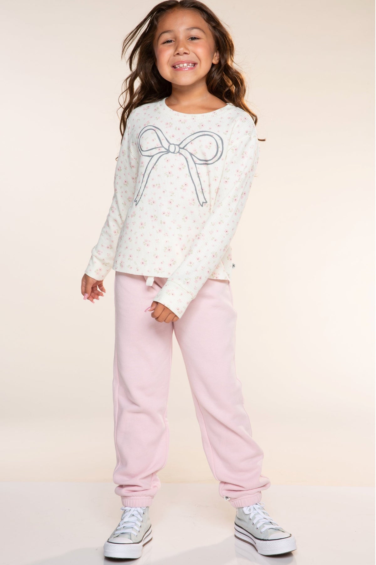 Waffle Long Sleeve Easy Tee - Pink Floral 76 - NEW!