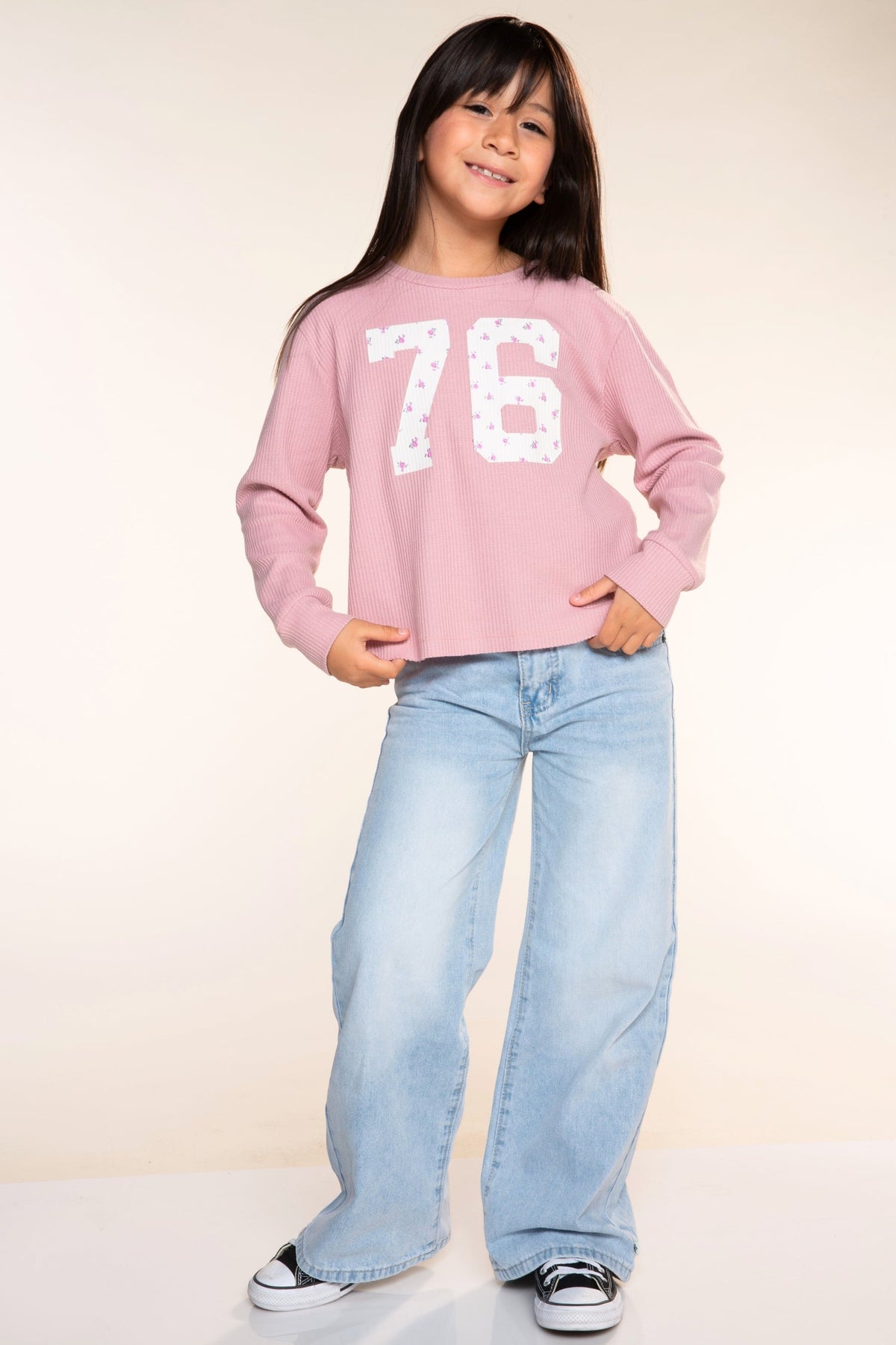 Waffle Long Sleeve Easy Tee - Pink Floral 76 - NEW!