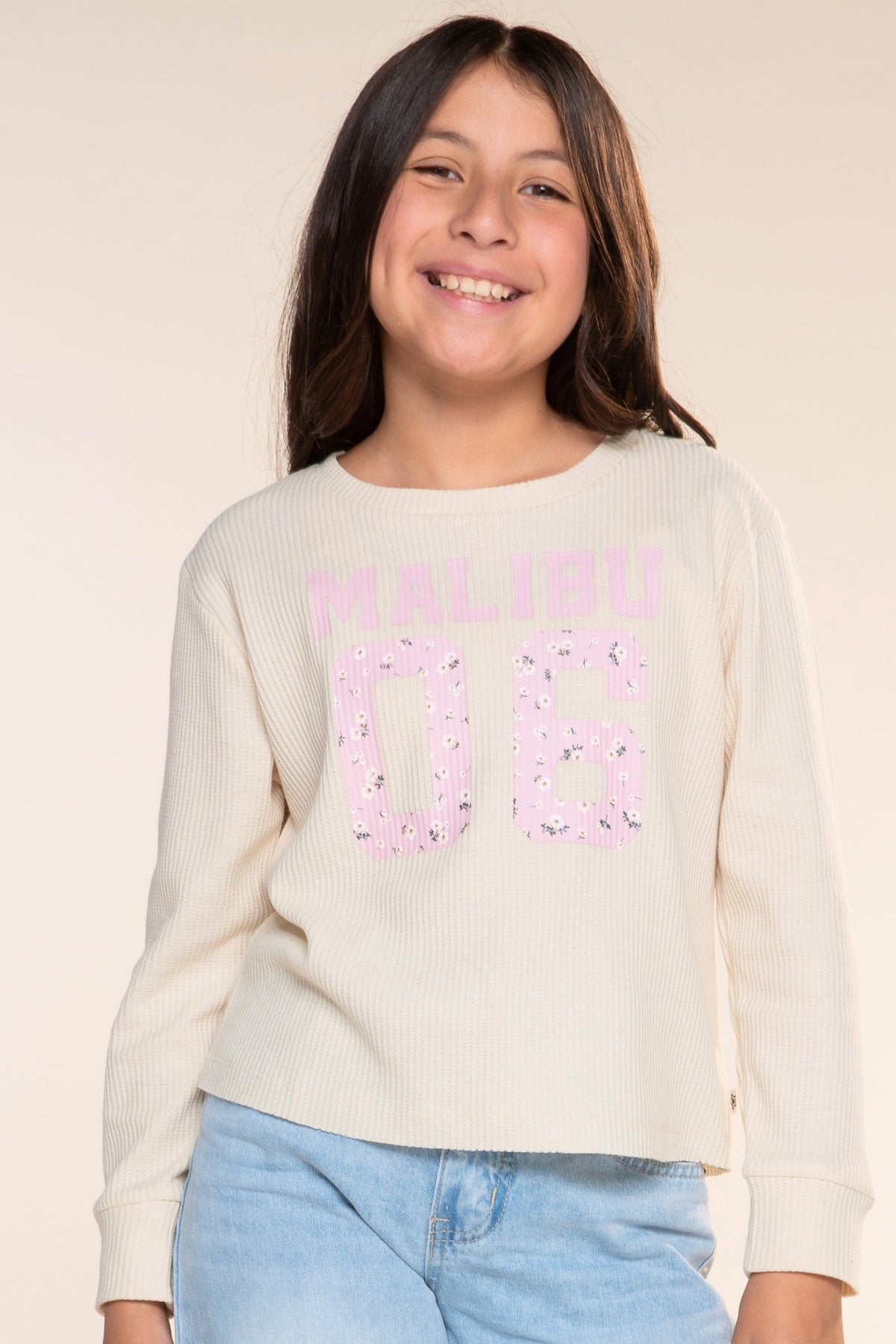 Waffle Long Sleeve Easy Tee - Pink Floral 76 - NEW!