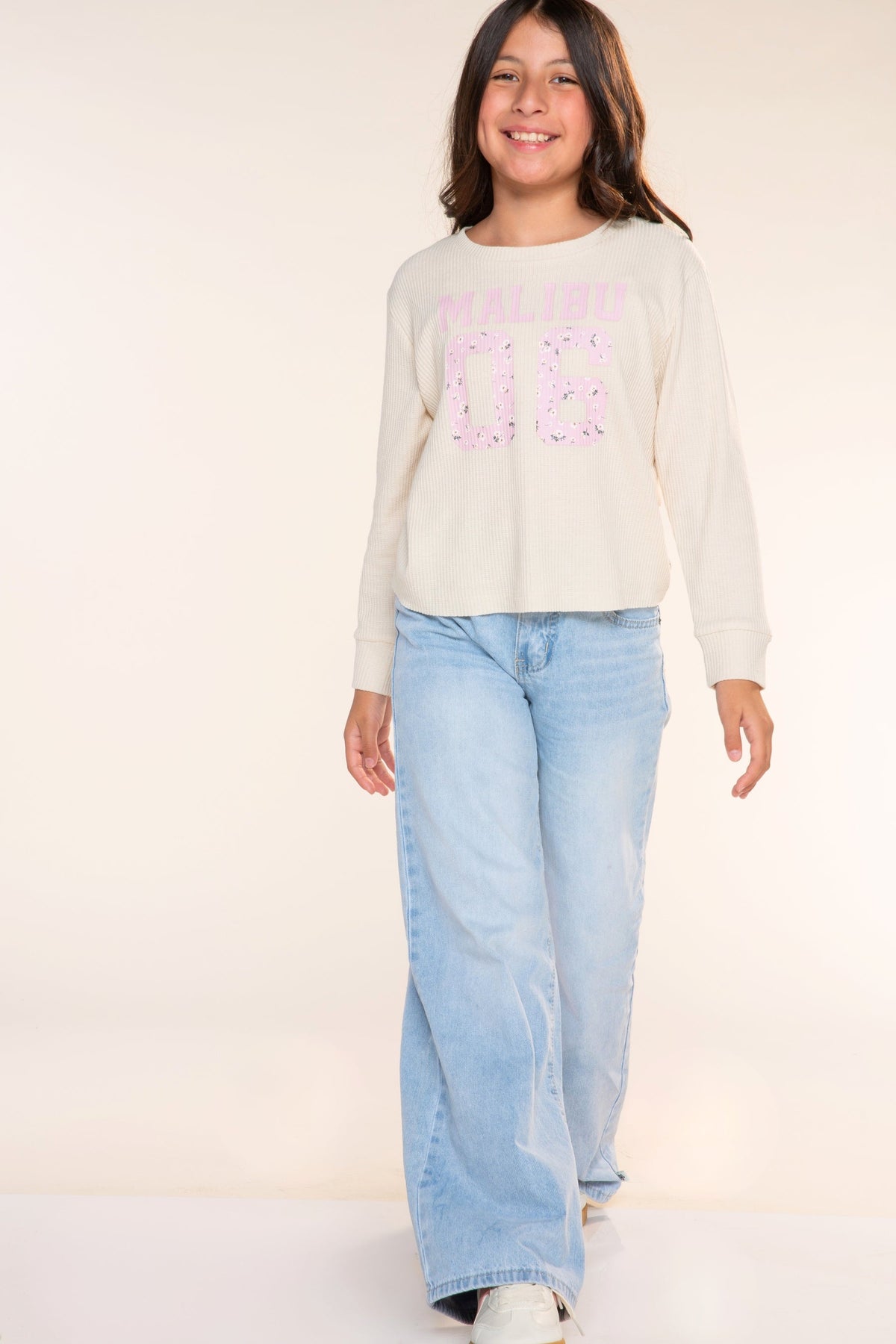 Waffle Long Sleeve Easy Tee - Pink Floral 76 - NEW!