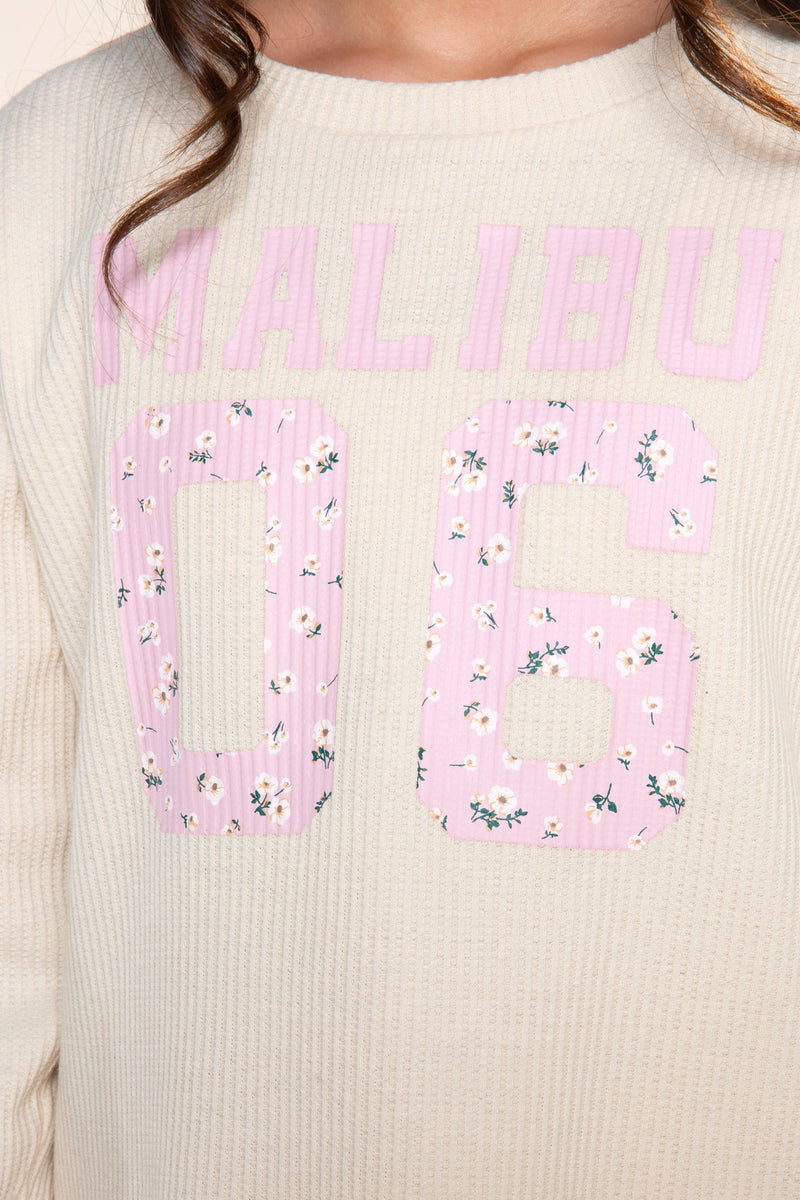 Waffle Long Sleeve Easy Tee - Ivory Floral Malibu - NEW!