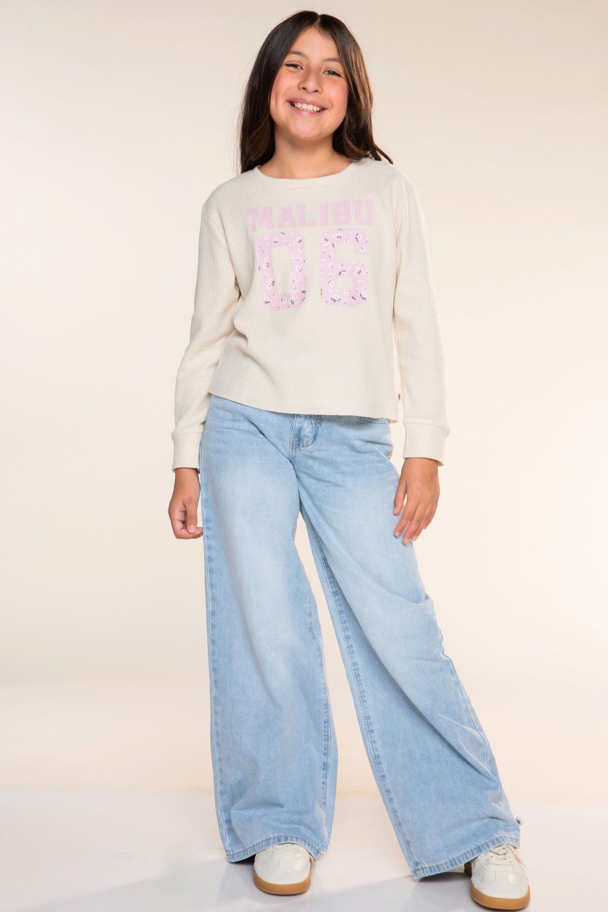 Waffle Long Sleeve Easy Tee - Pink Floral 76 - NEW!
