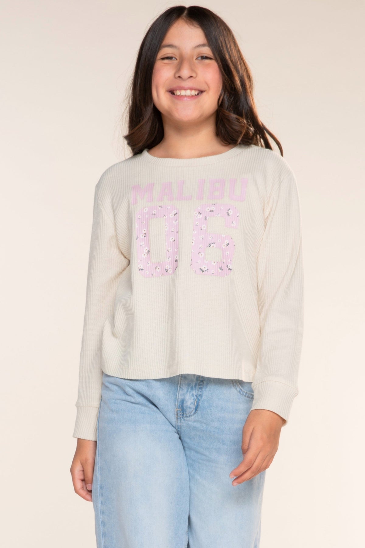 Waffle Long Sleeve Easy Tee - Pink Floral 76 - NEW!