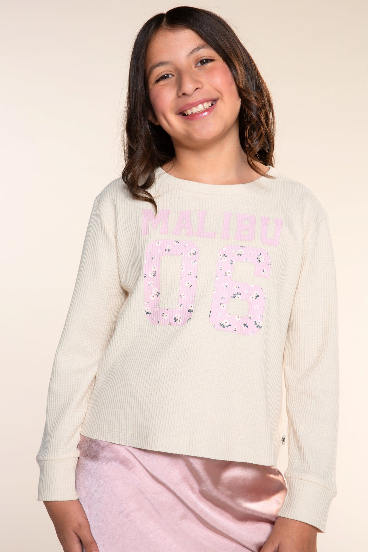 Waffle Long Sleeve Easy Tee - Pink Floral 76 - NEW!