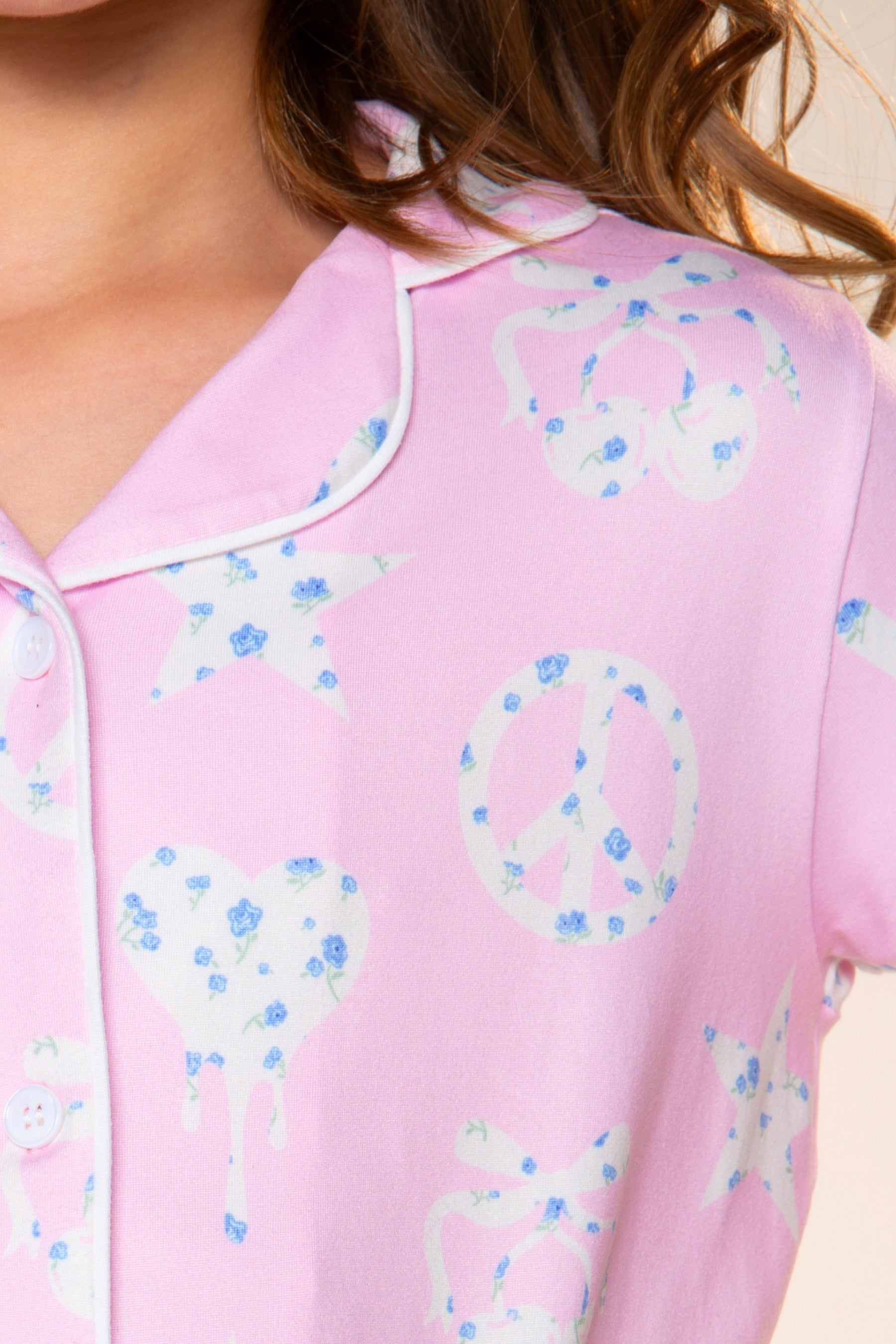 Simply Soft Button Down Tee & Karate Pant - Pink Ivory Floral Icons - NEW!