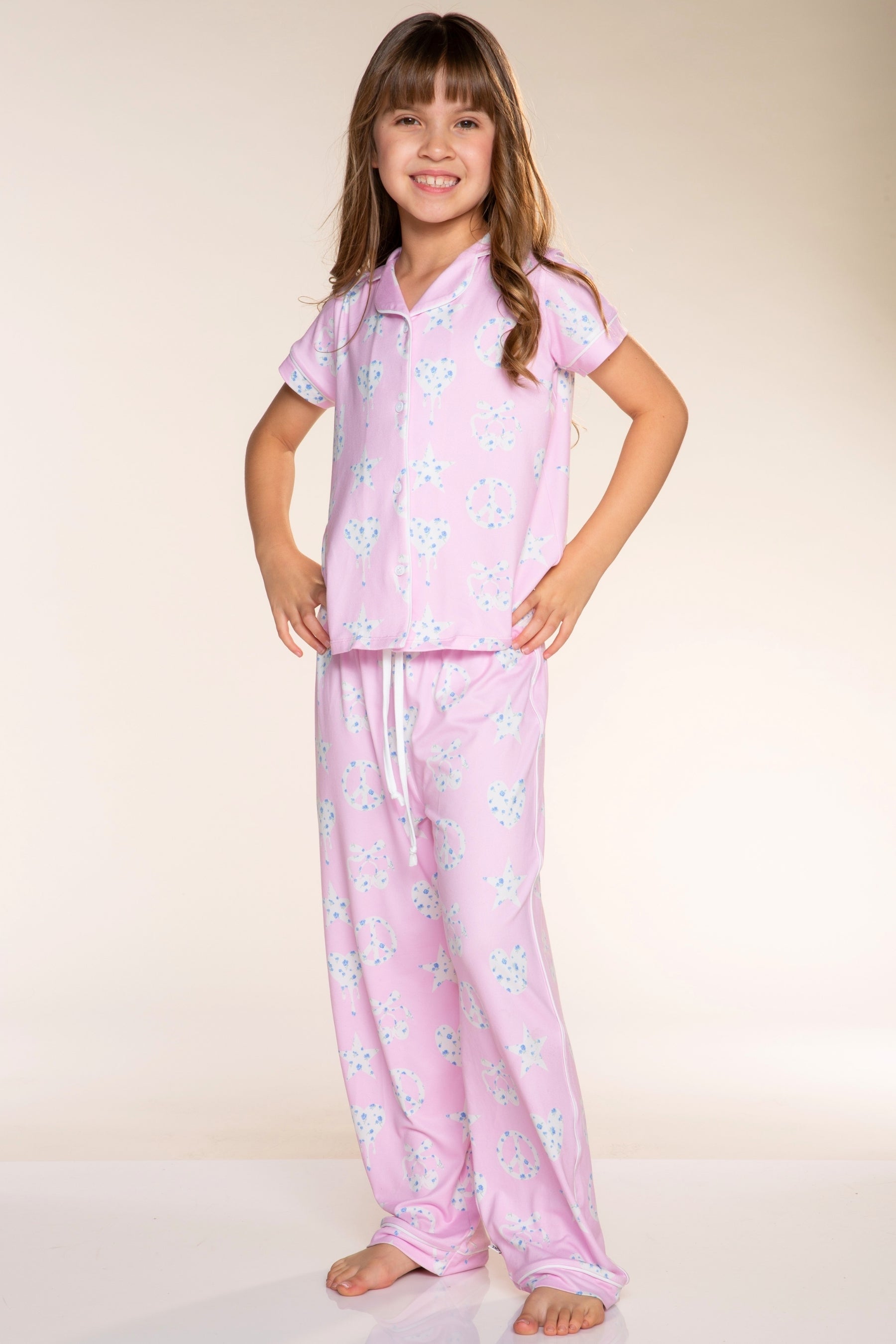 Simply Soft Button Down Tee & Karate Pant - Pink Ivory Floral Icons - NEW!