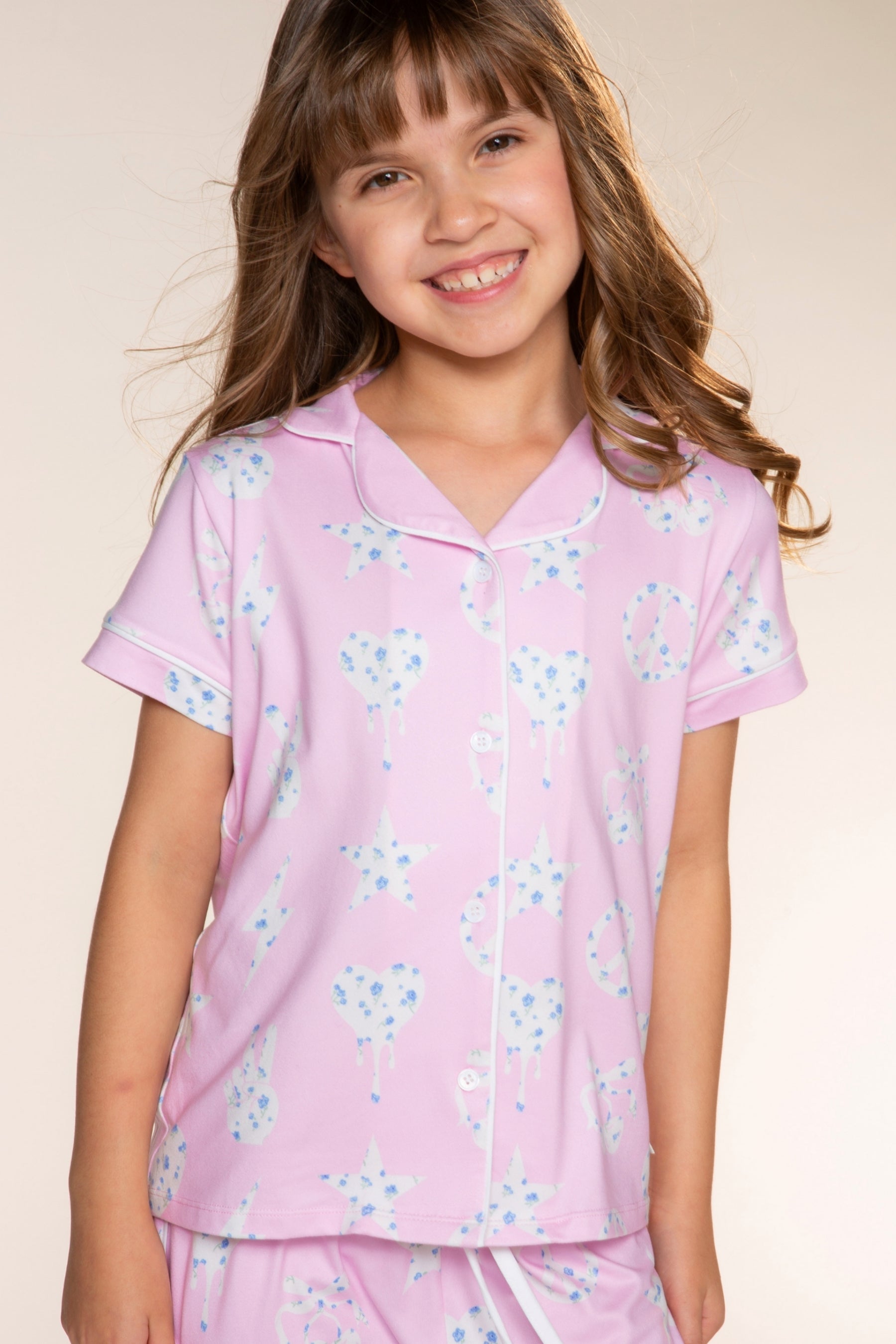 Simply Soft Button Down Tee & Karate Pant - Pink Ivory Floral Icons - NEW!