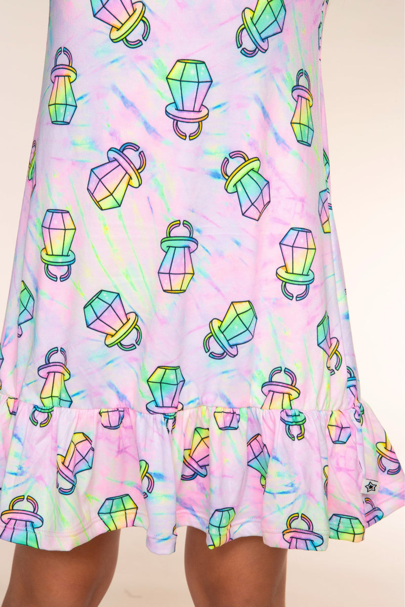 Simply Soft Long Sleeve Ruffle Lounge Dress - Rainbow Tie Dye Ring Pop - NEW!