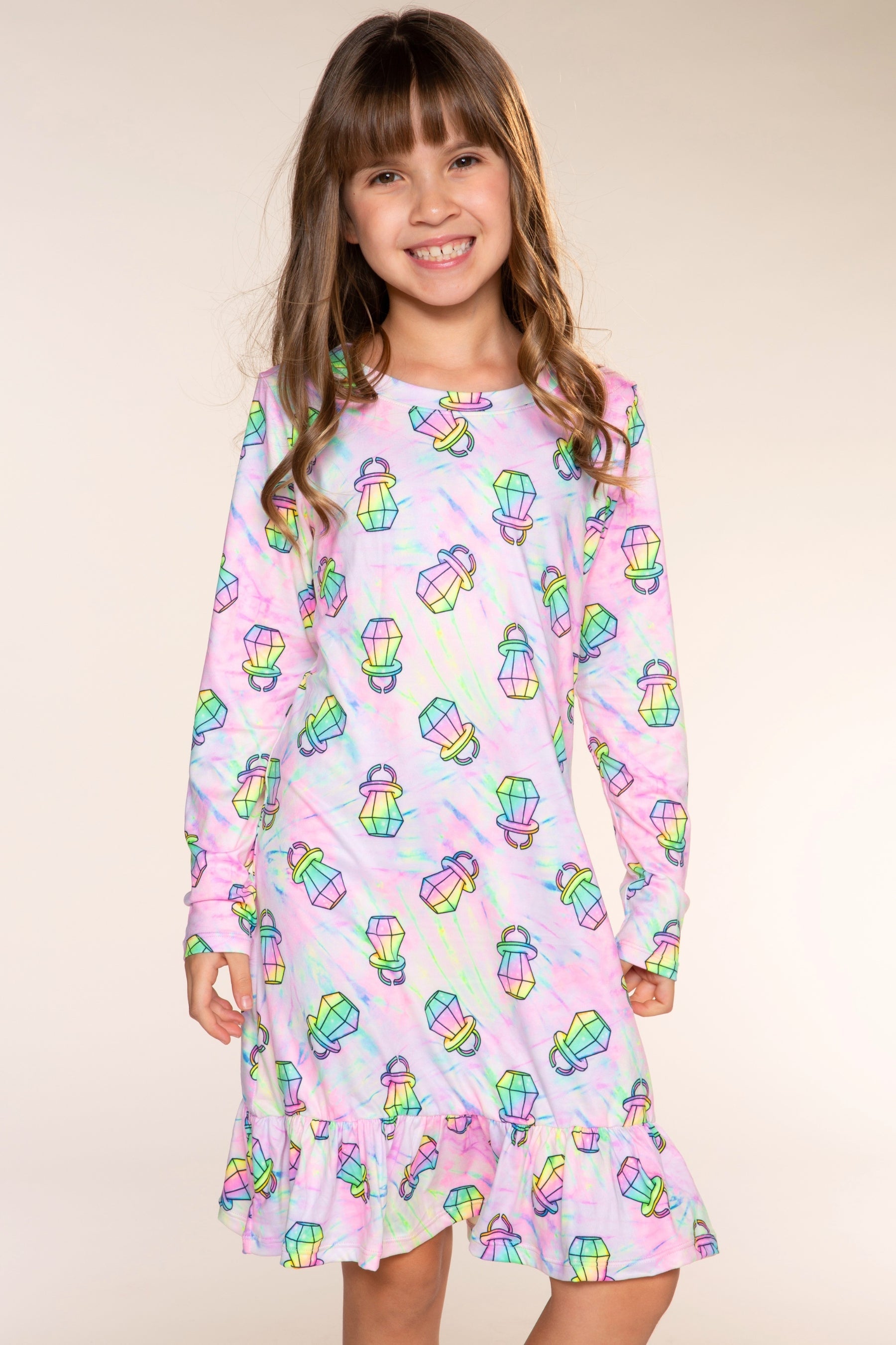 Simply Soft Long Sleeve Ruffle Lounge Dress - Ivory Cherries & Bears