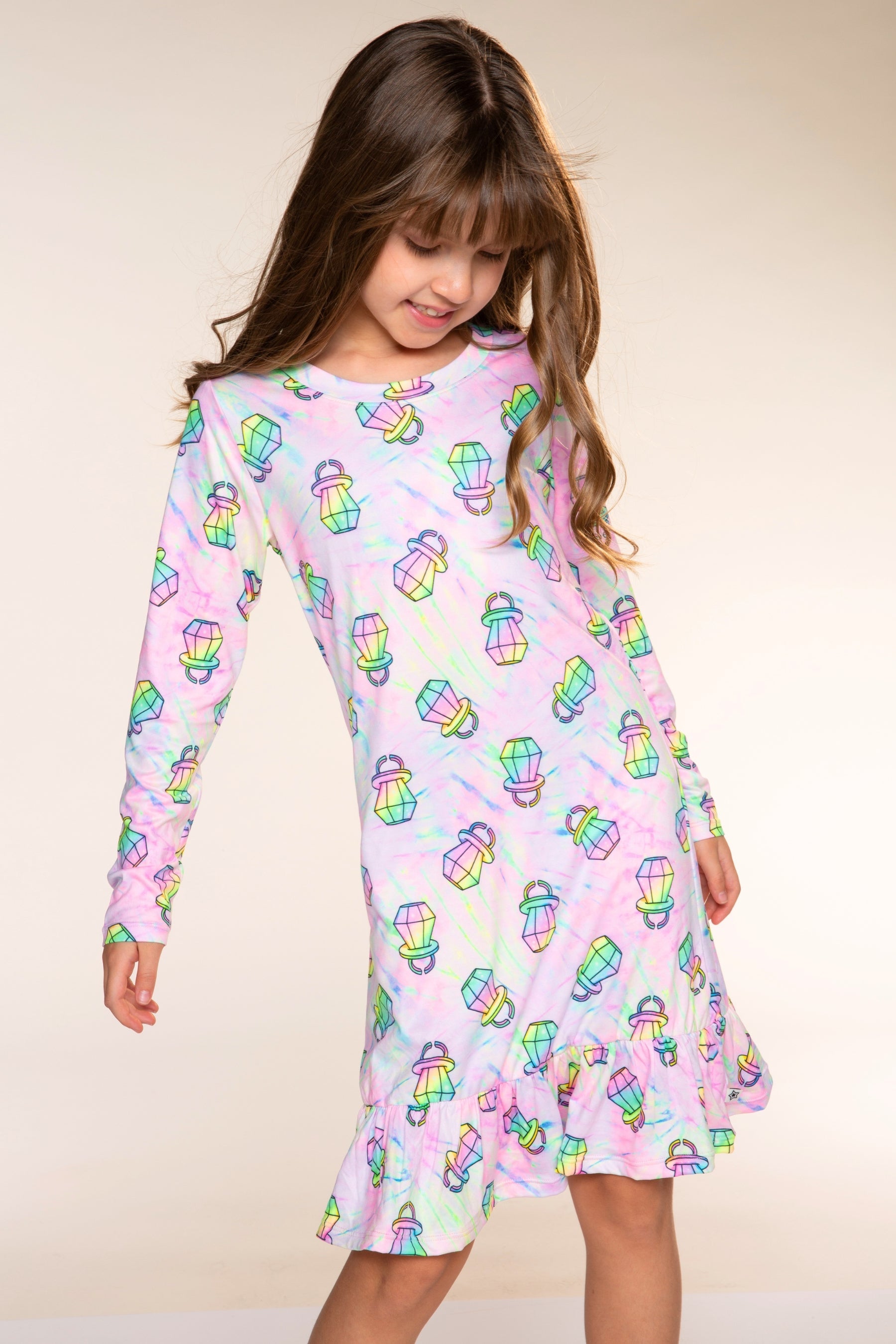 Simply Soft Long Sleeve Ruffle Lounge Dress - Ivory Cherries & Bears