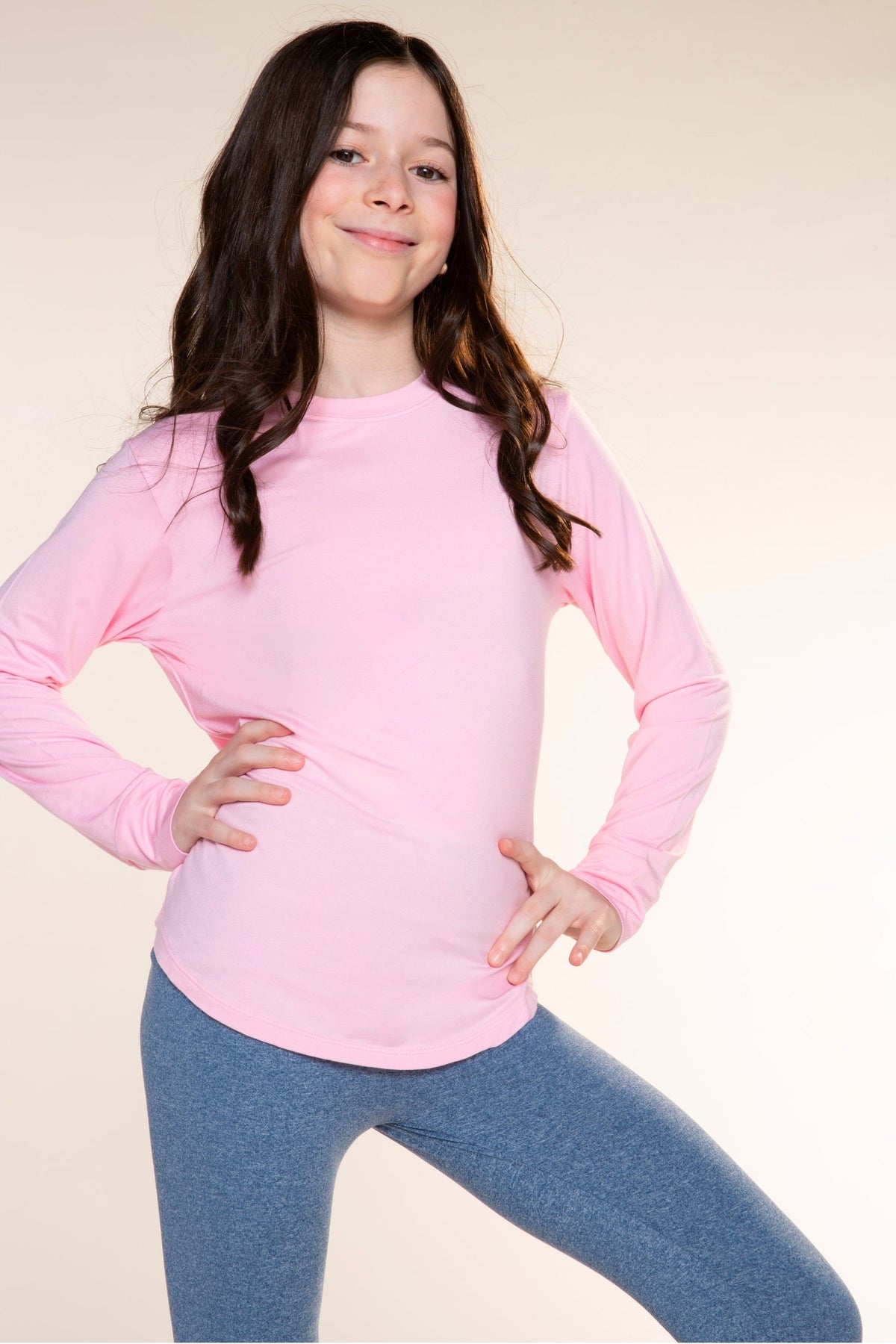 Modal Long Sleeve Shirttail Top - Light Pink - NEW!