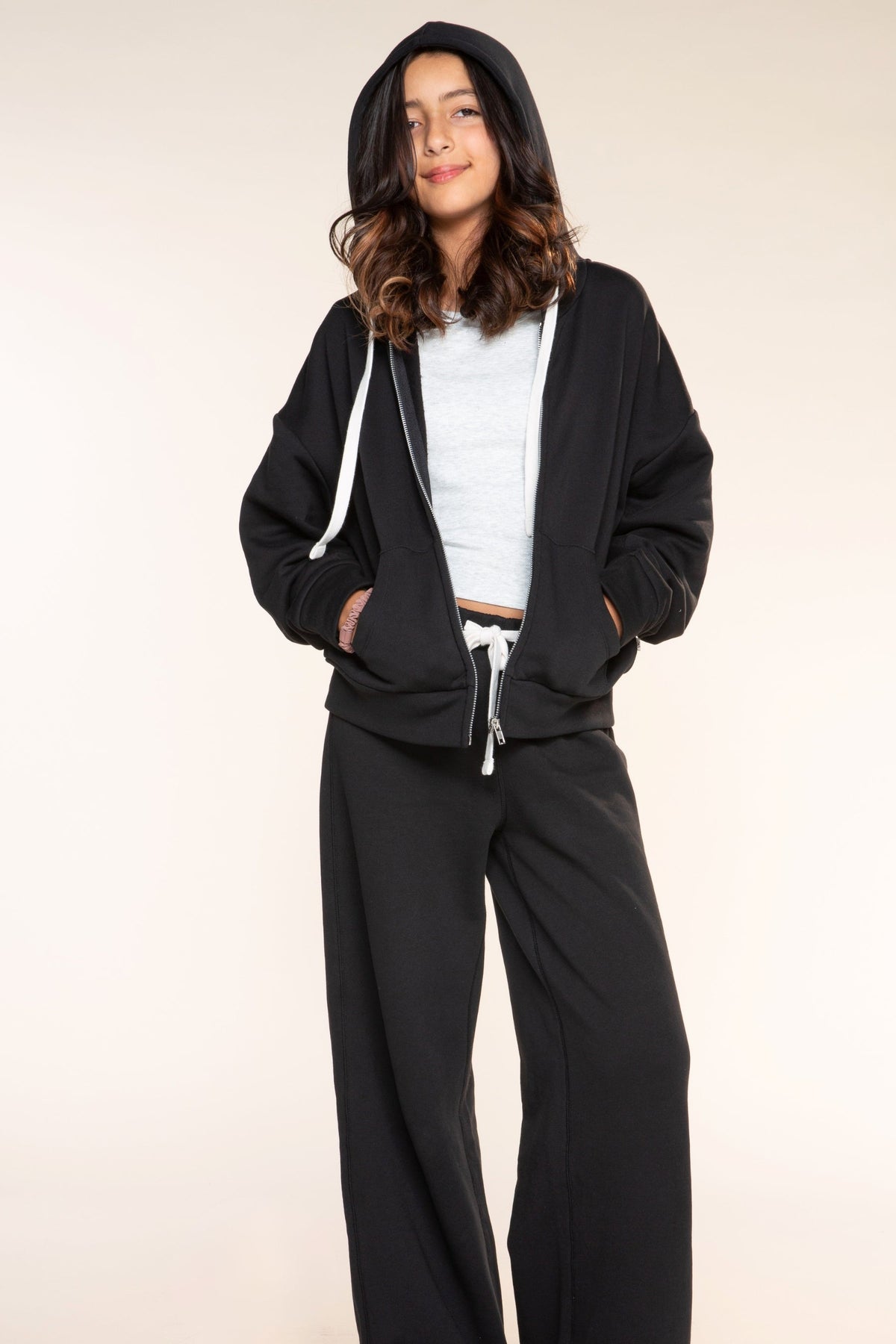 Butter French Terry Drop Shoulder Zip Hoodie - Black - NEW!
