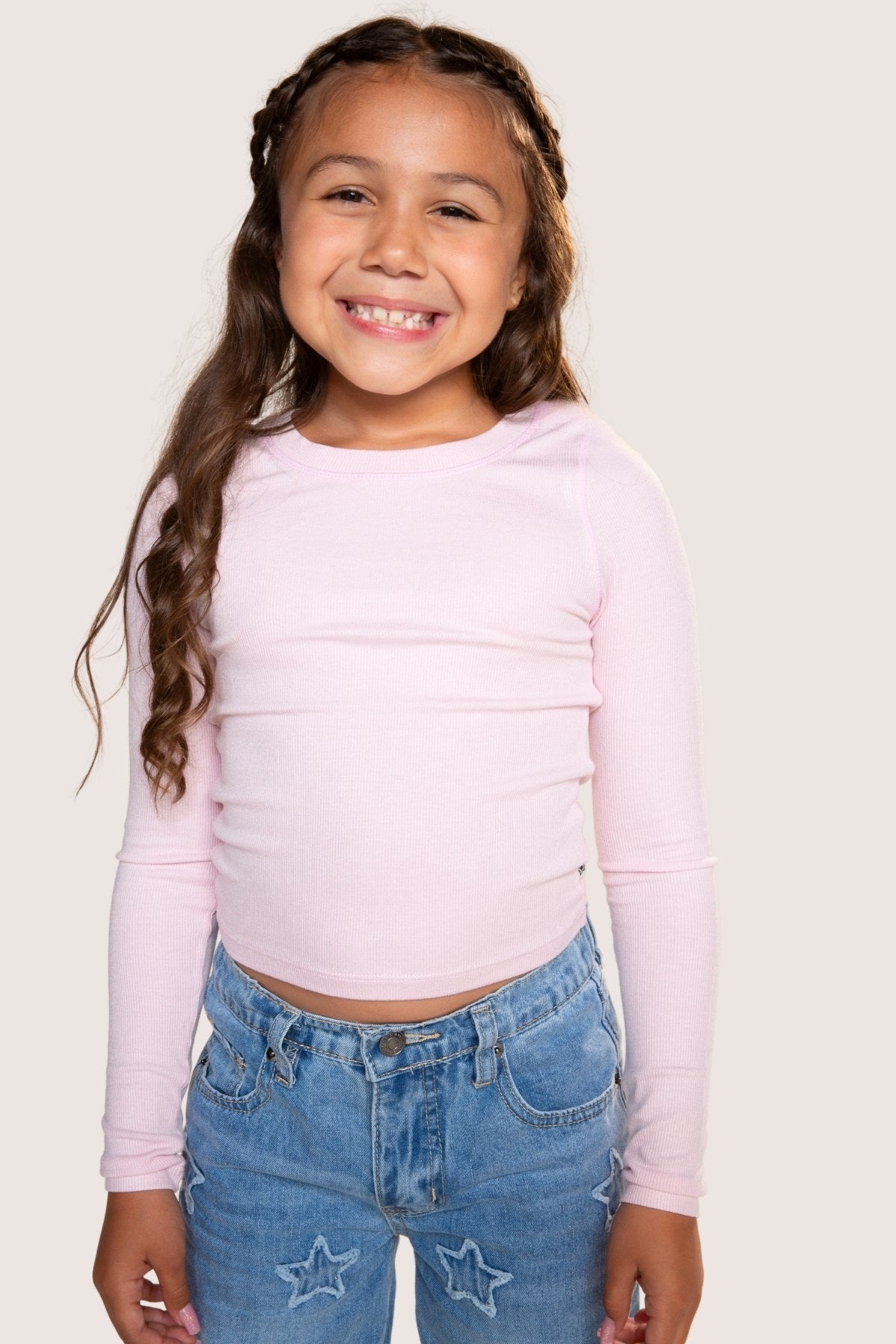 Ultra-Soft Ribbed Long Sleeve Fitted Tee - Powder Pink - NEW!