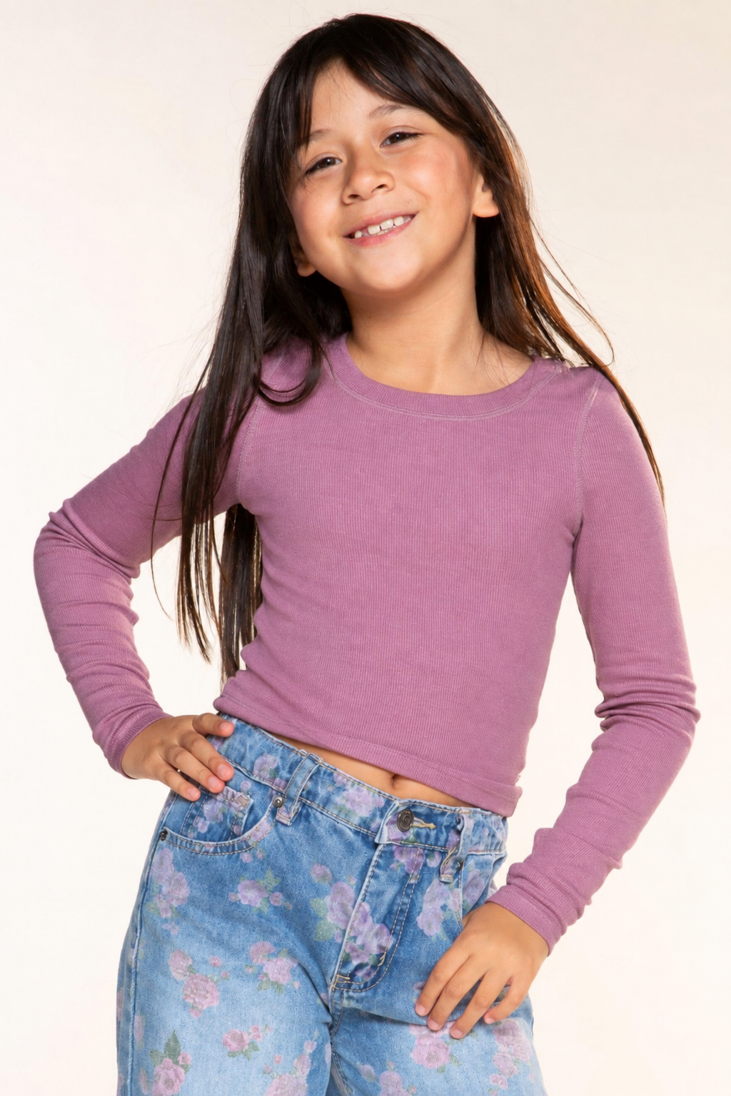 Ultra-Soft Ribbed Long Sleeve Fitted Tee - Powder Pink - NEW!