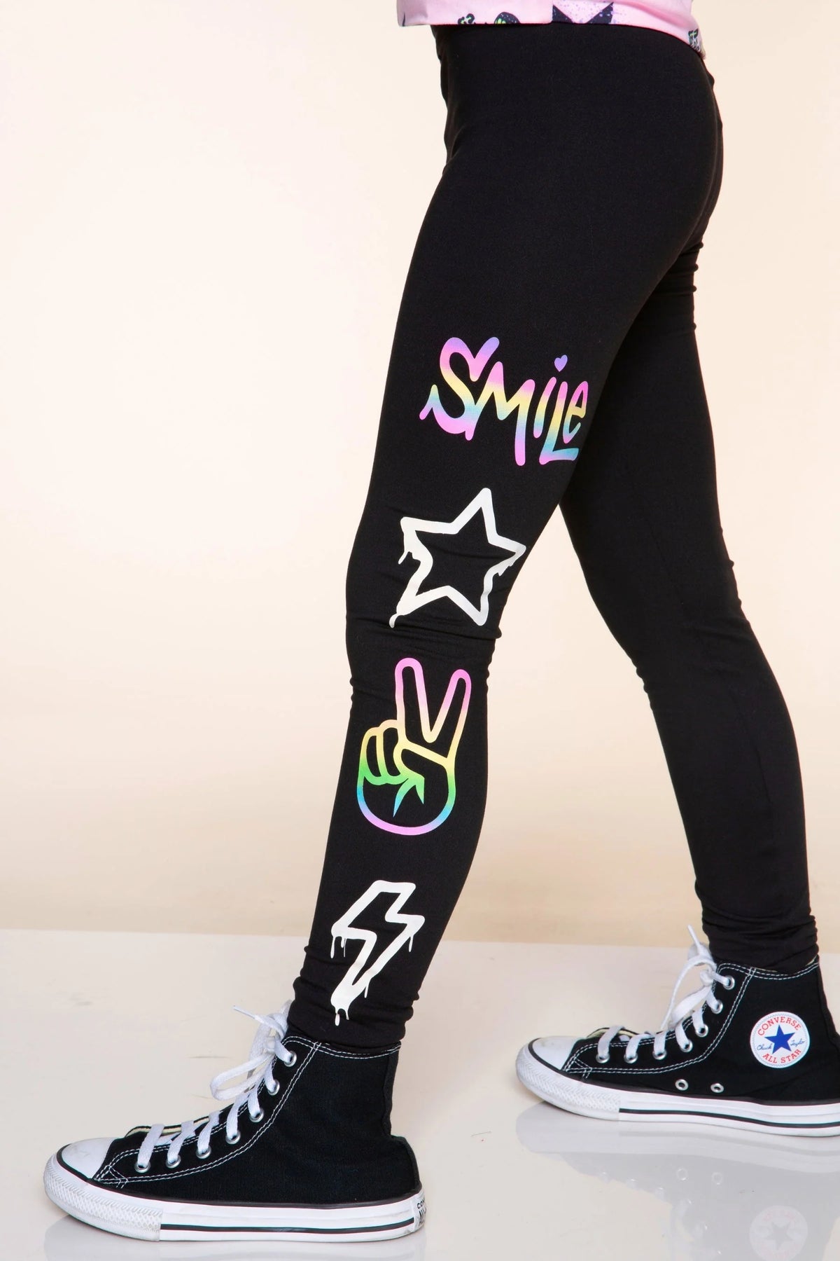 Gift Set - Simply Soft Crew, Legging & Cozy Blanket - Light Pink Multi Rainbow Charms | Black Rainbow Smile Icons - NEW!