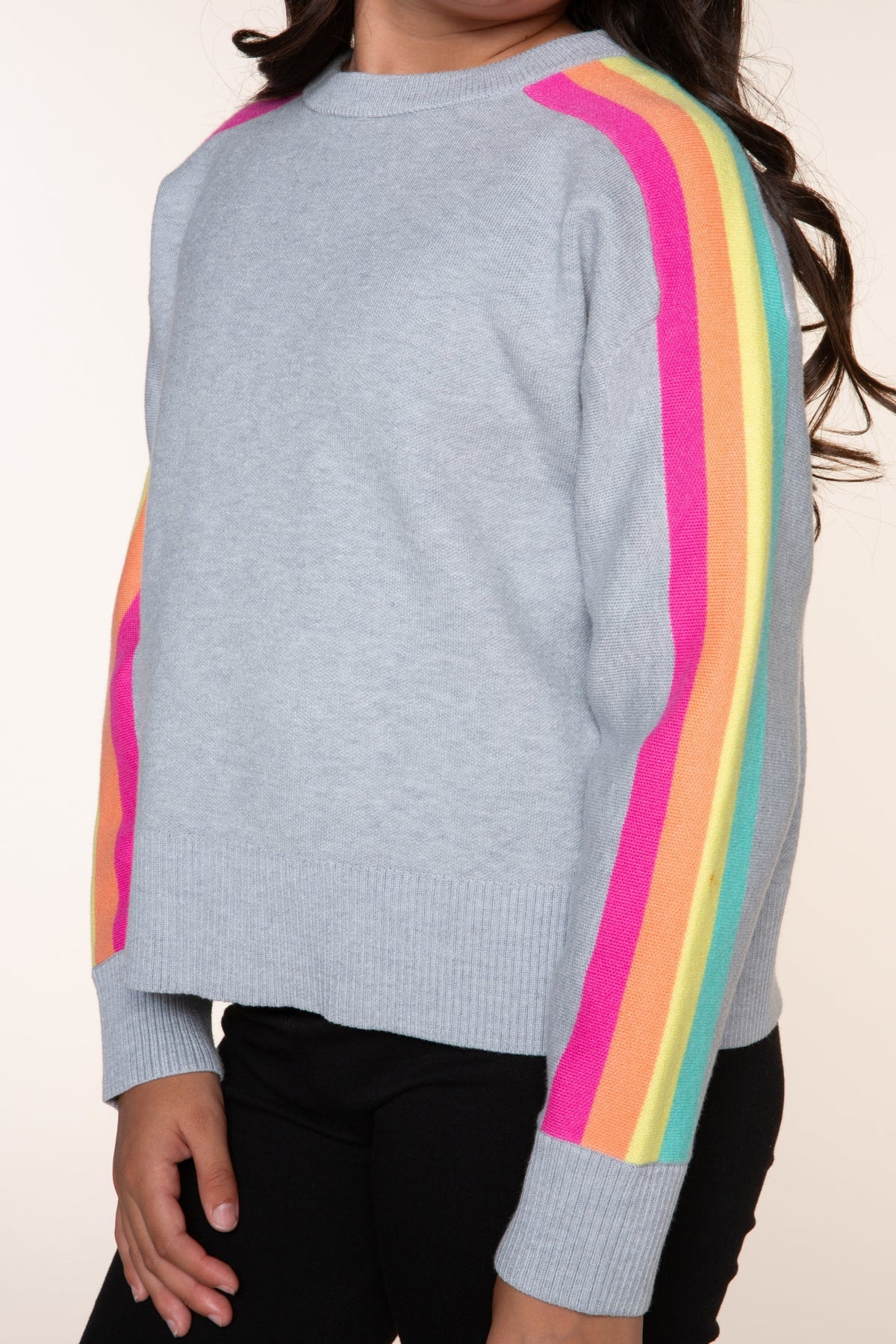 Yummy Soft Raglan Sweater - Heather Grey Rainbow Stripe - NEW!