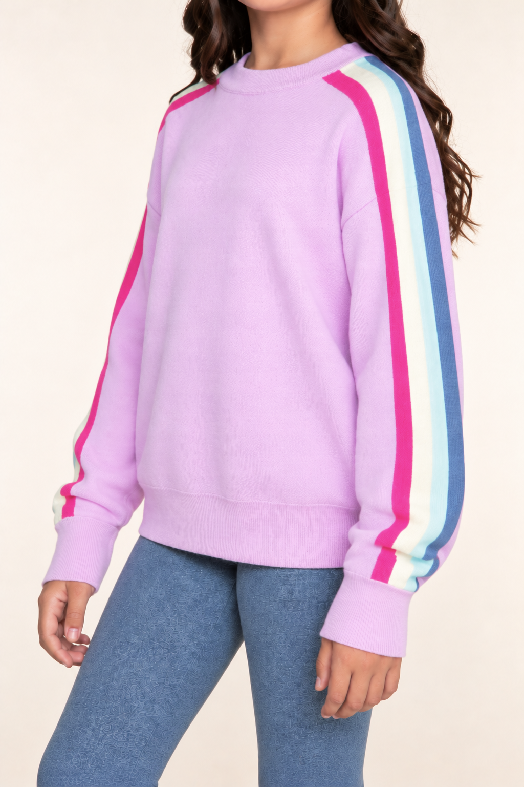 Yummy Soft Raglan Sweater - Heather Grey Rainbow Stripe - NEW!