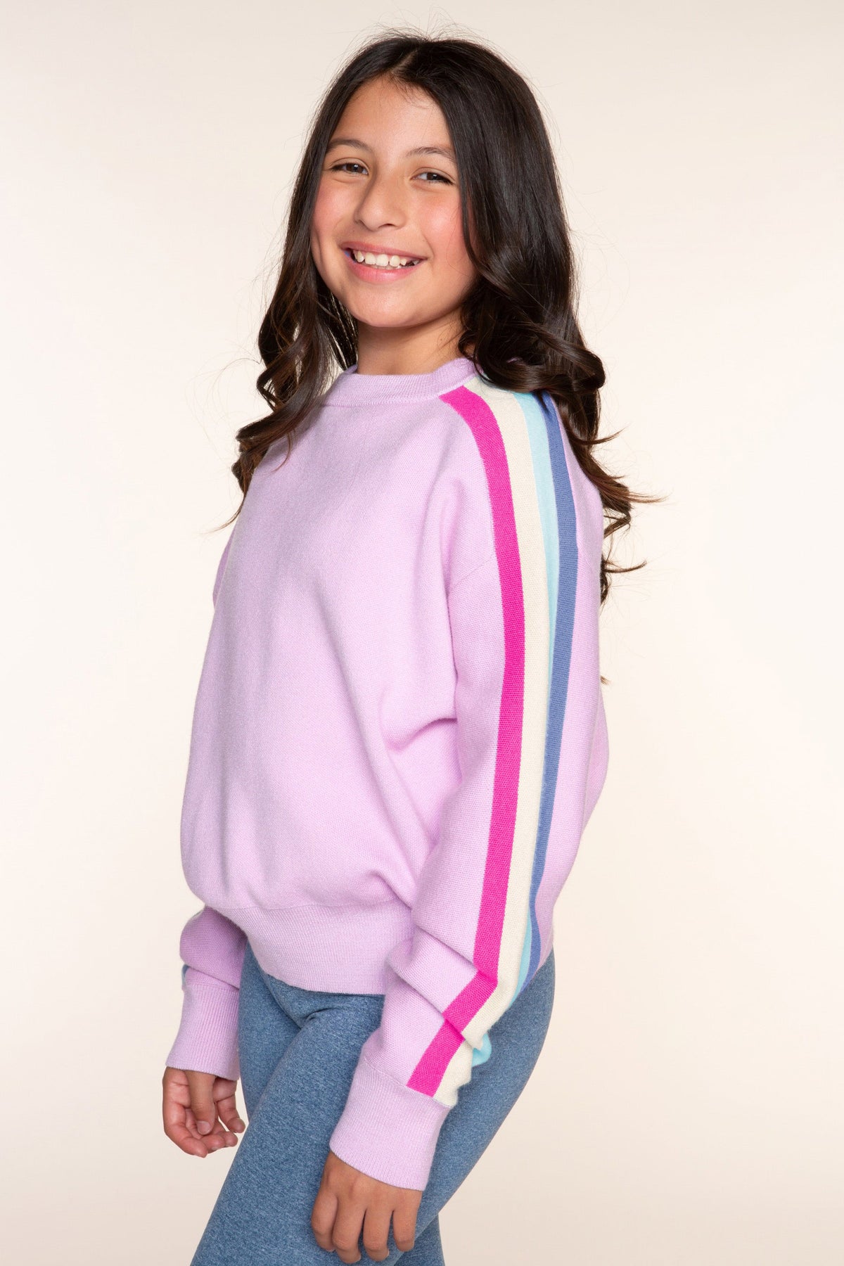 Yummy Soft Raglan Sweater - Heather Grey Rainbow Stripe - NEW!
