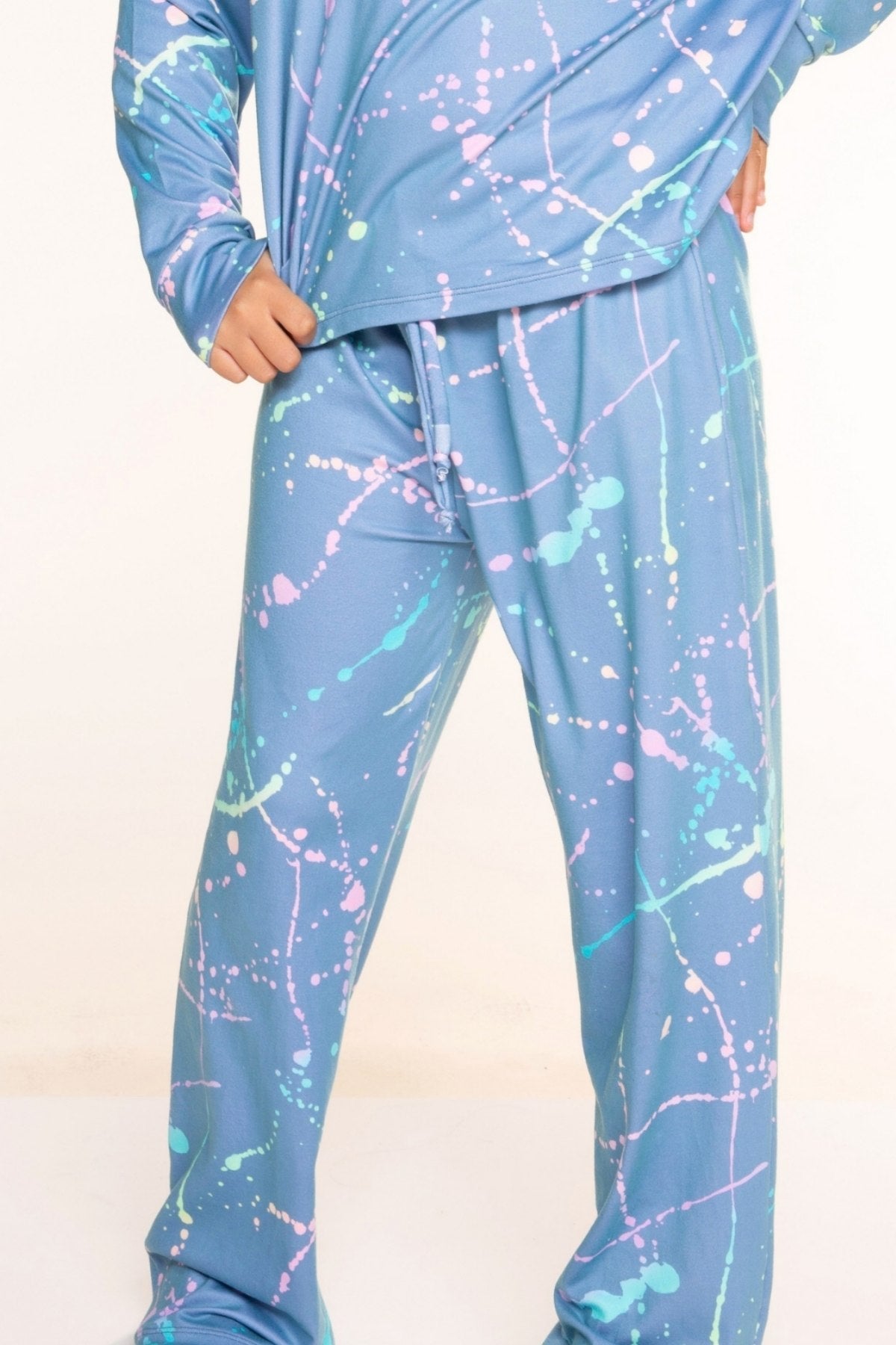 Simply Soft Long Sleeve Easy Tee & Karate Pant - Denim Rainbow Splatter - NEW!
