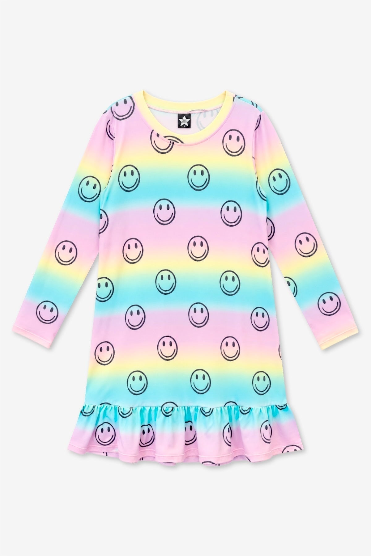 Simply Soft Long Sleeve Ruffle Lounge Dress - Rainbow Tie Dye Ring Pop - NEW!