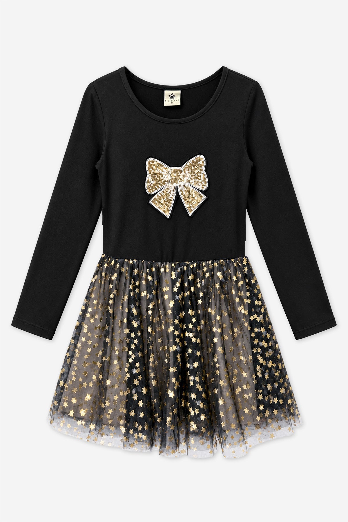 Simply Soft Long Sleeve Ballet Be Happy Tulle Dress - Black Gold Sequin Bow Foil Star - NEW!