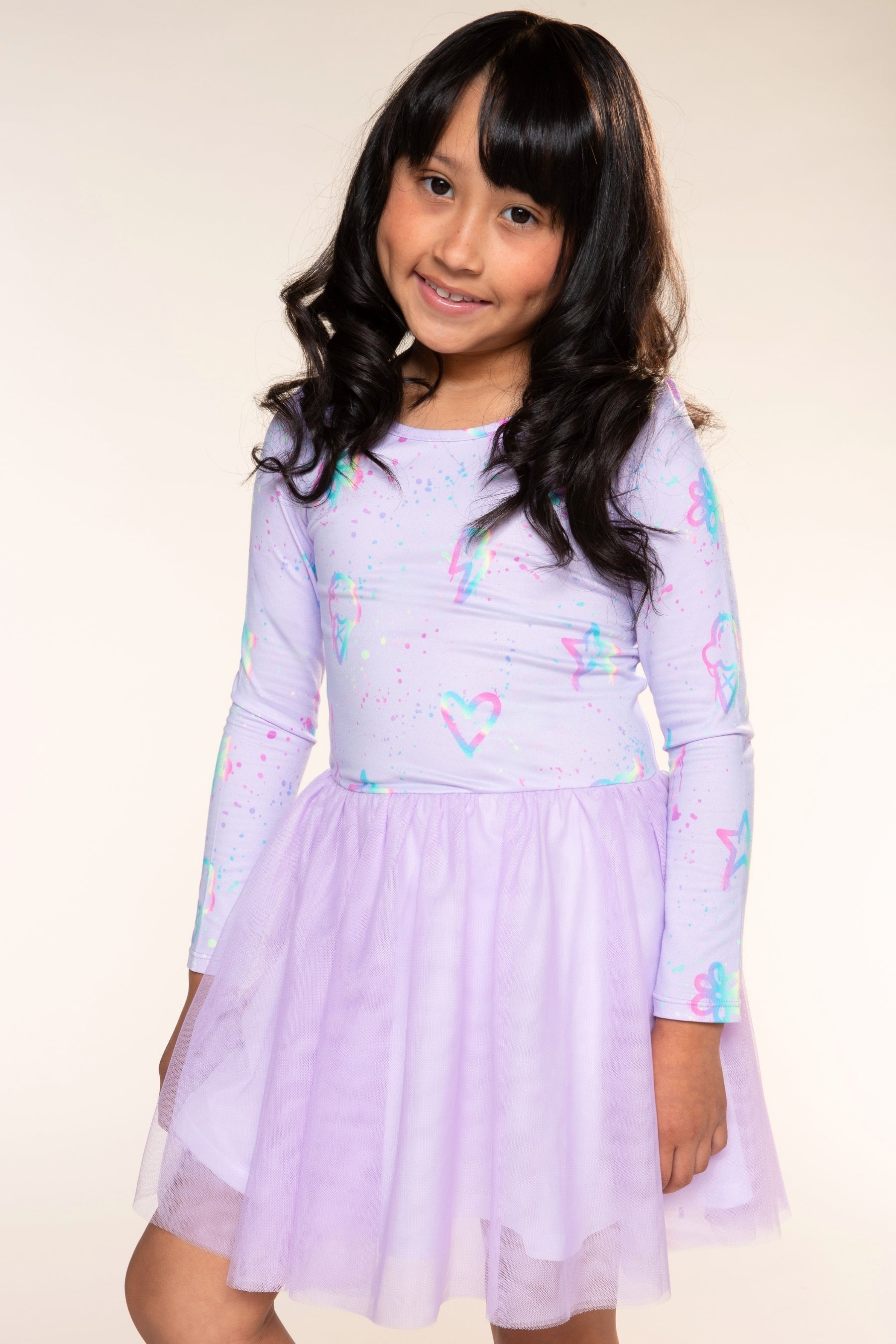 Simply Soft Long Sleeve Ballet Be Happy Tulle Dress - Pink Rainbow Bow - NEW!