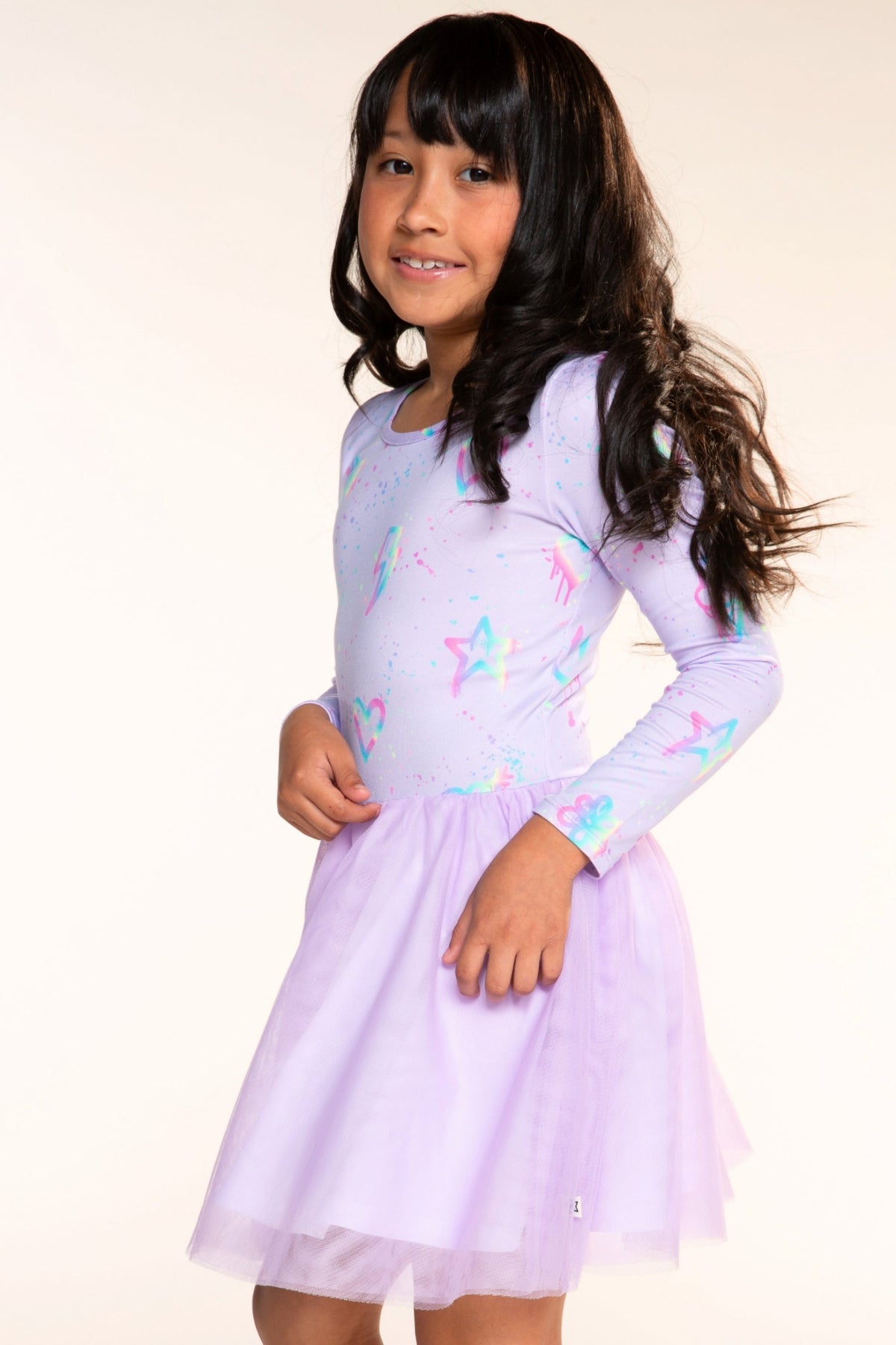 Simply Soft Long Sleeve Ballet Be Happy Tulle Dress - Pink Rainbow Bow - NEW!
