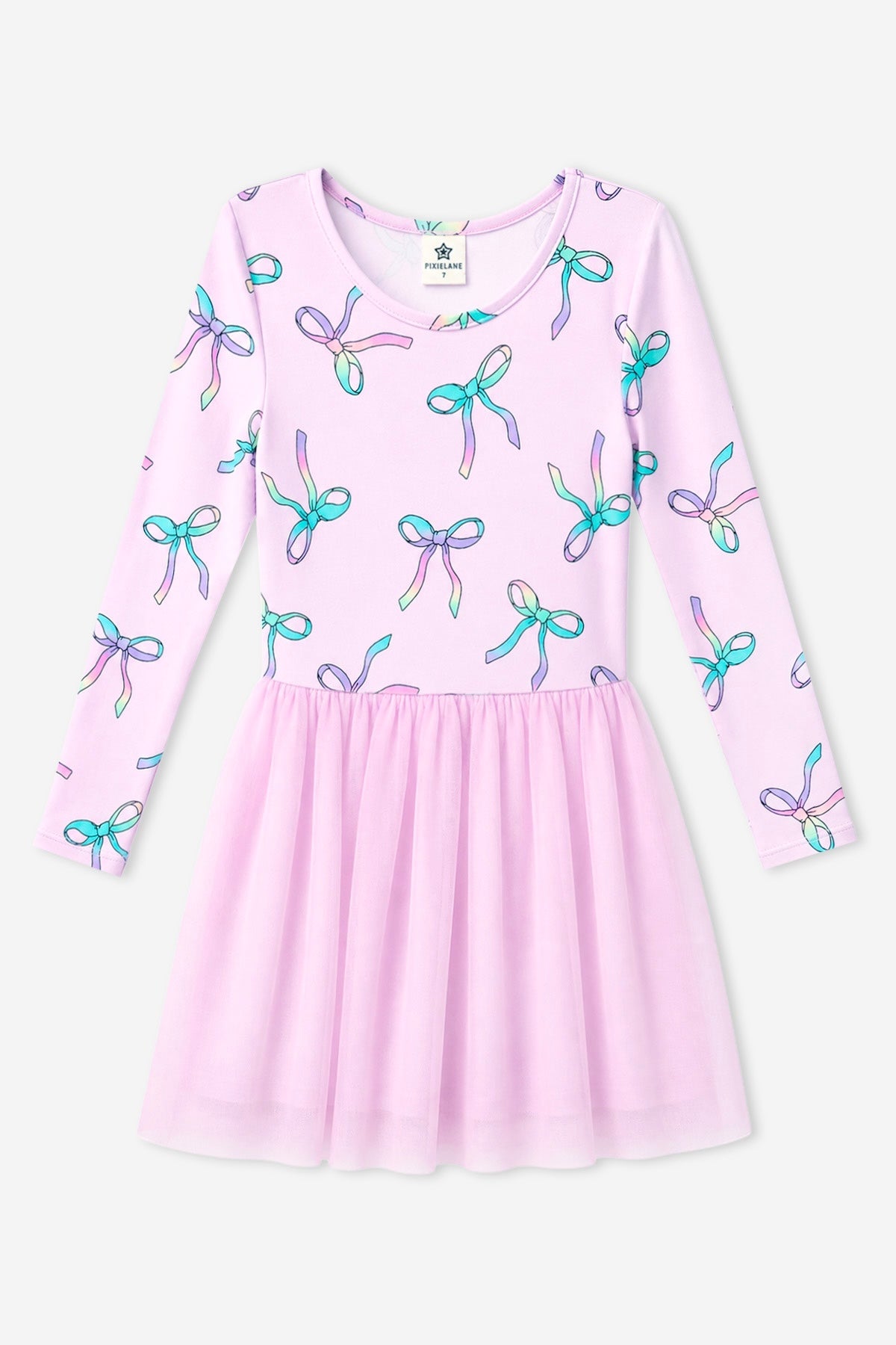 Simply Soft Long Sleeve Ballet Be Happy Tulle Dress - Pink Rainbow Bow - NEW!