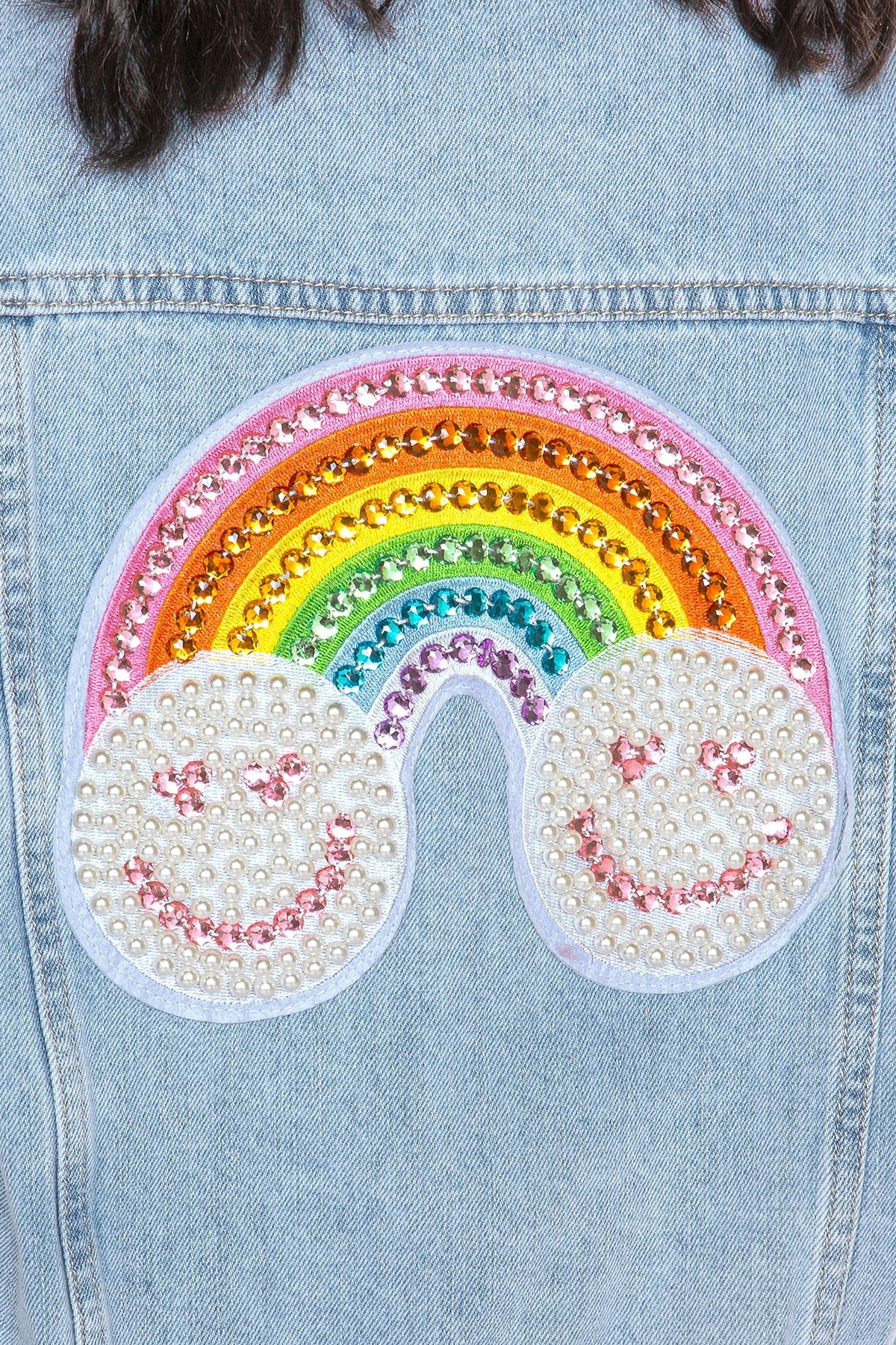 Gemstone Denim Jacket - Lt Denim Pink Bow - NEW!