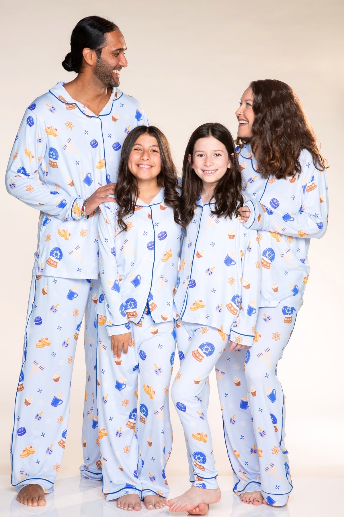 Unisex Long Sleeve Simply Soft Button Down Top & Slim Lounge Pant - Ice Blue Hanukkah - NEW!