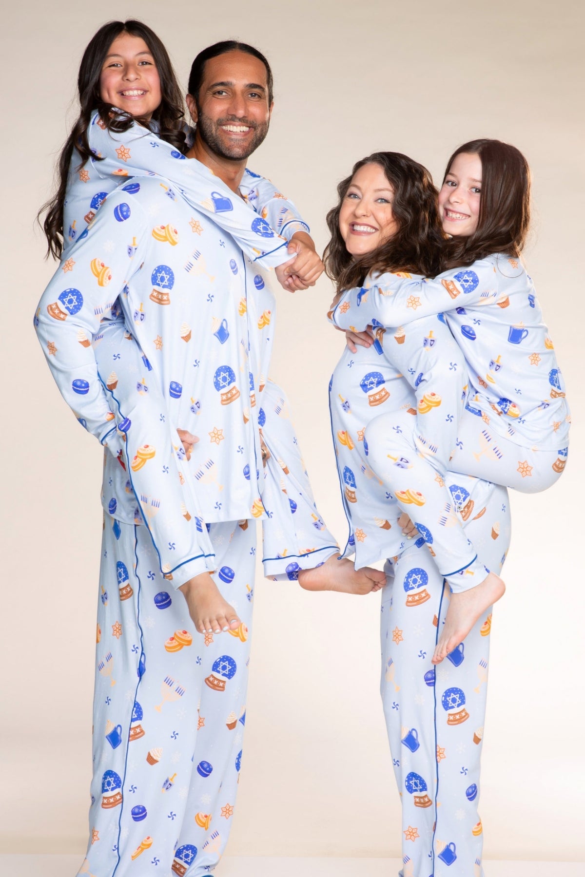 Unisex Long Sleeve Simply Soft Button Down Top & Slim Lounge Pant - Ice Blue Hanukkah - NEW!