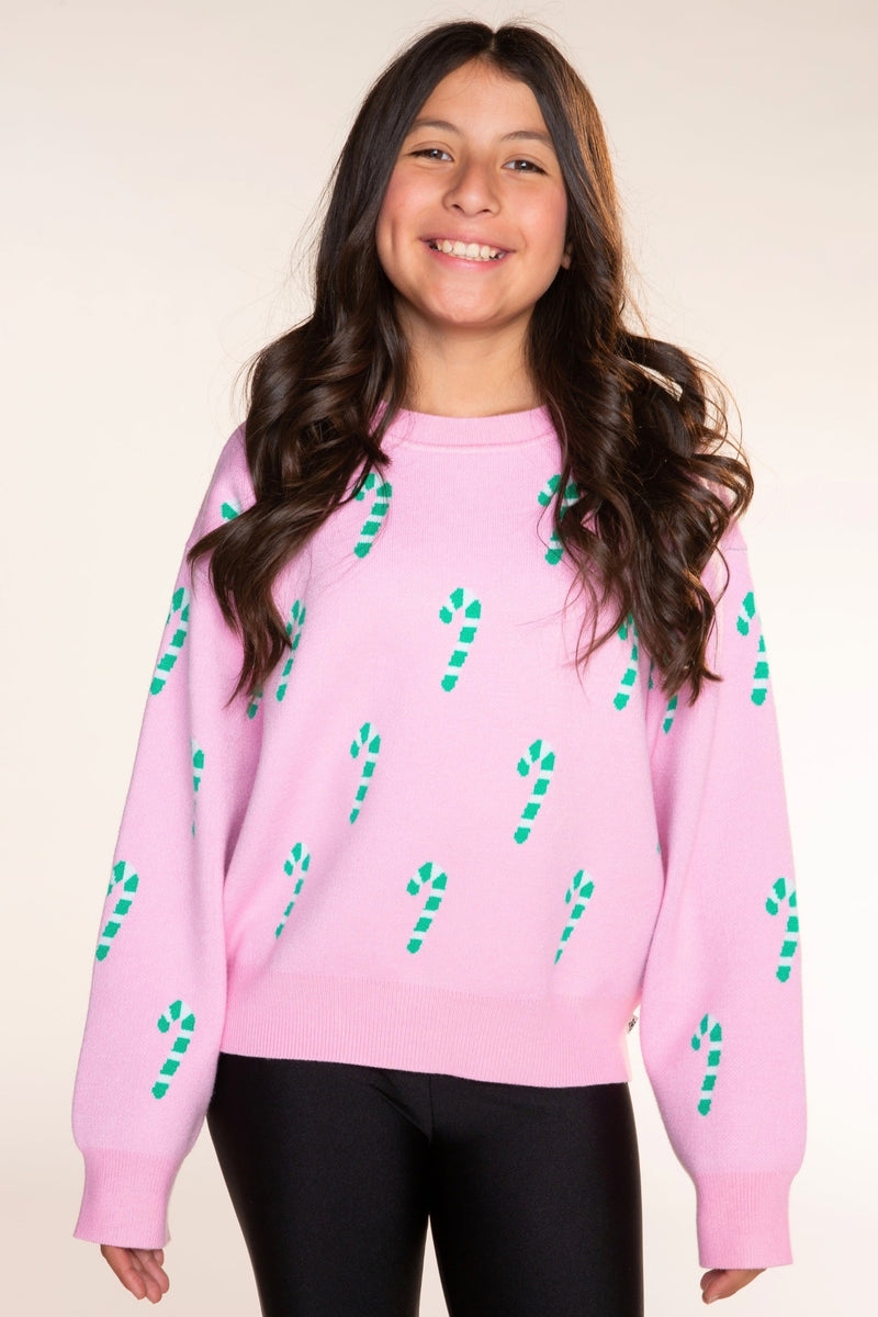 Yummy Soft Crew Neck Sweater - Bubble Gum Pink Green Ivory Candy Canes - NEW!