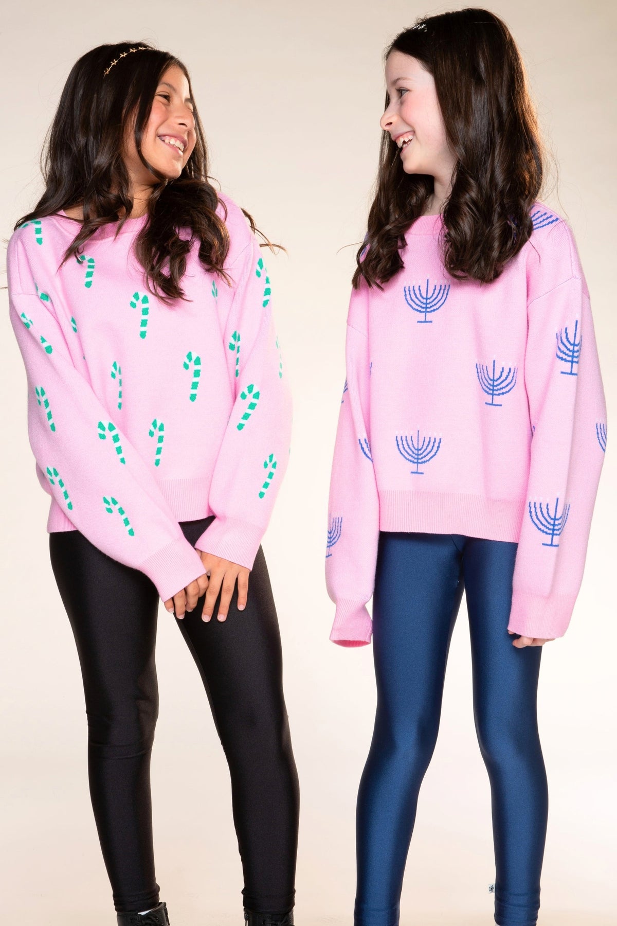 Yummy Soft Crew Neck Sweater - Bubble Gun Pink Blue Menorah - NEW!