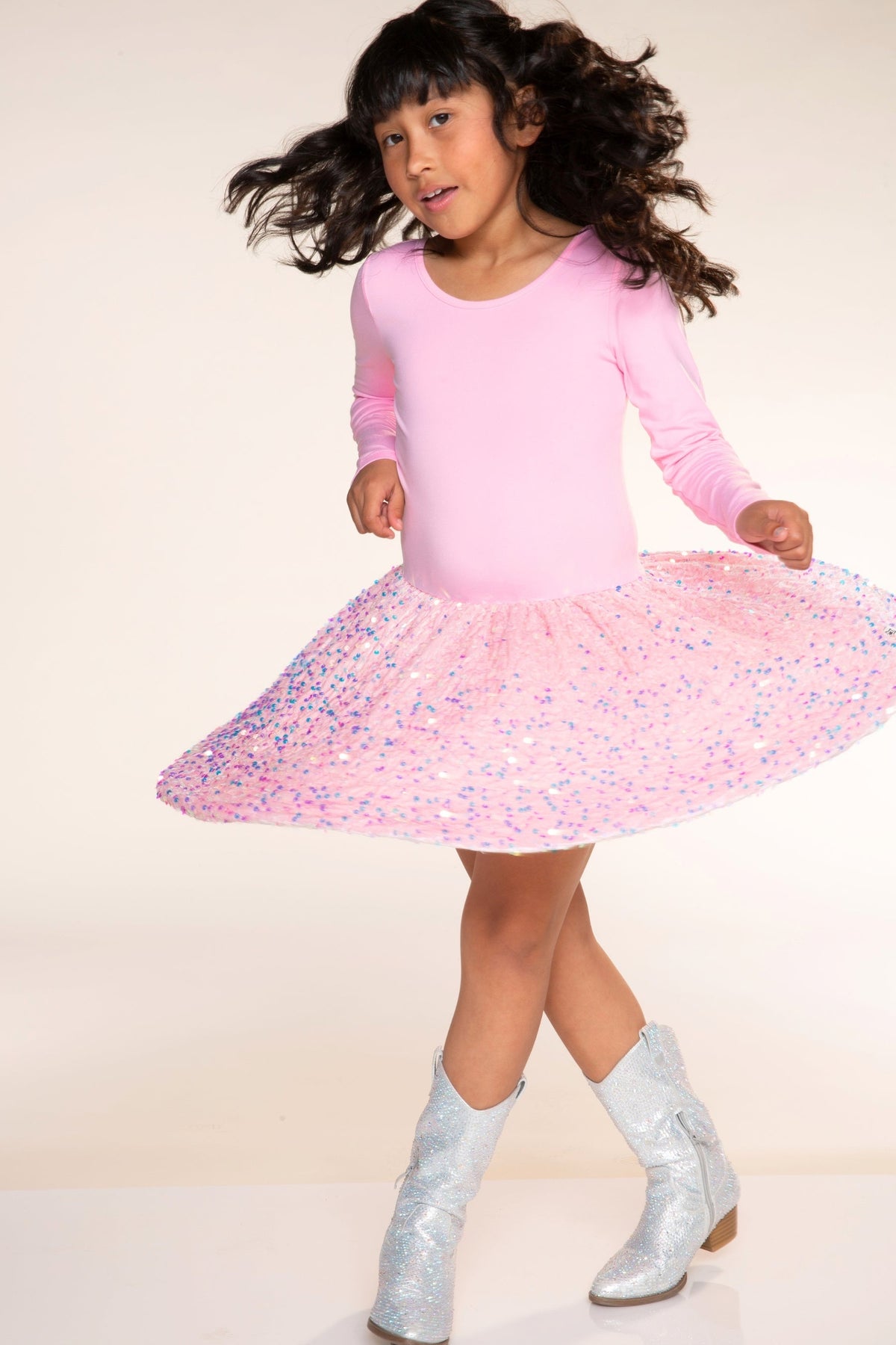 Simply Soft Long Sleeve Sequin Be Happy Dress - Hot Pink Black Sequin - NEW!