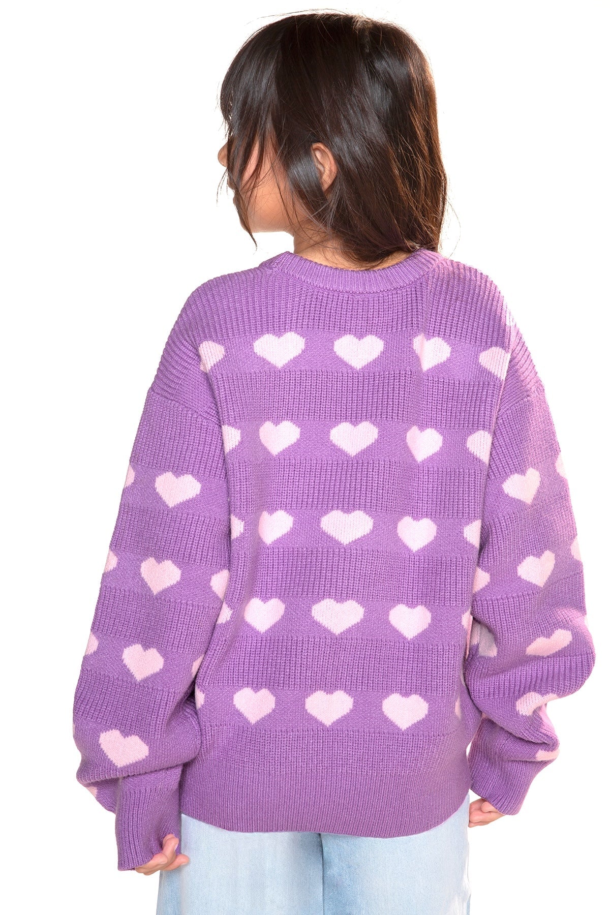 Yummy Soft Crew Shaker Sweater - Denim Blush Pearly Bows - NEW!