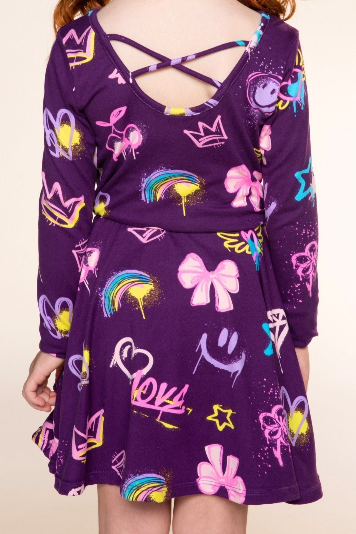 Simply Soft Long Sleeve Skater Dress - Dk Purple Rainbow Graffiti - NEW!